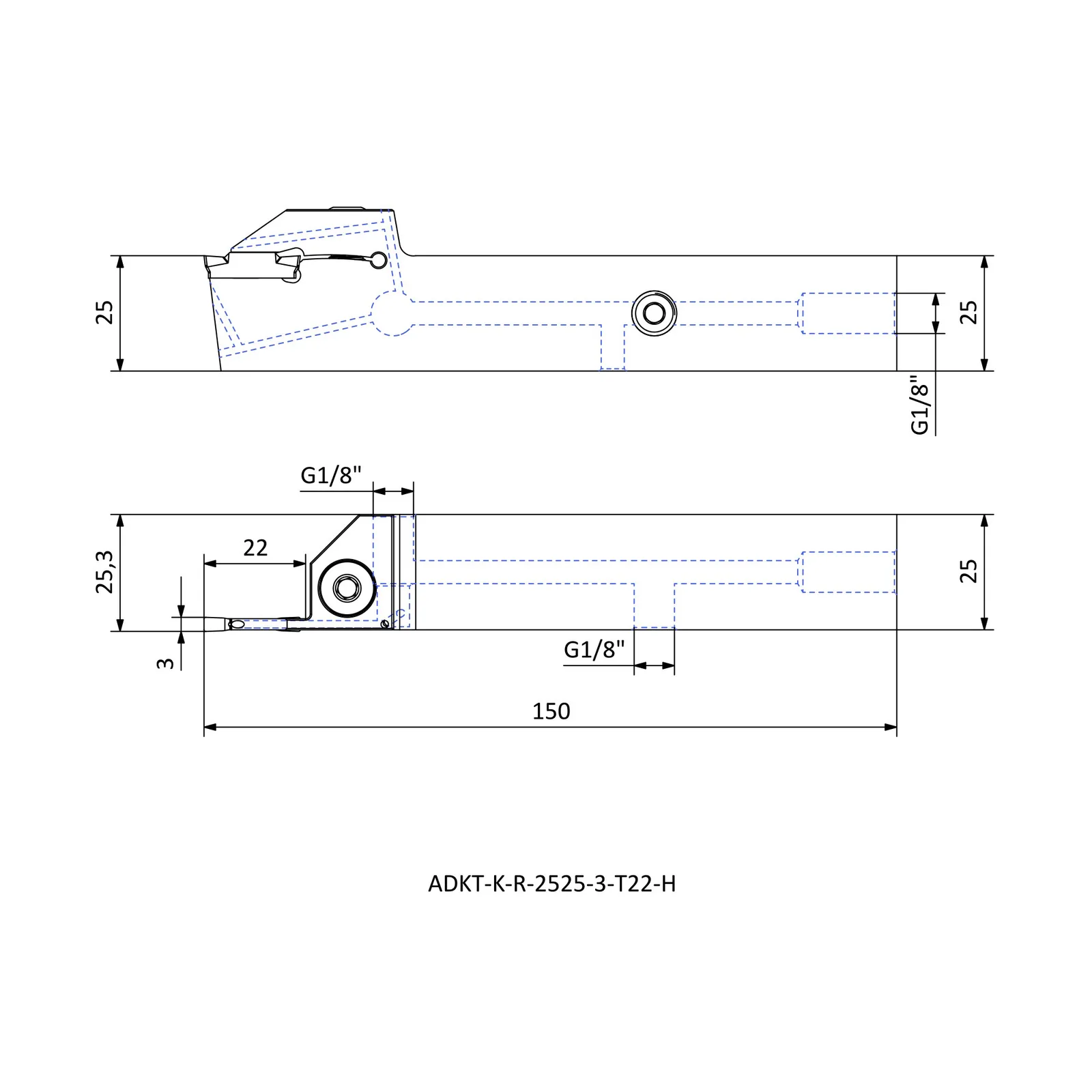 ADKT-K-R-2525-3-T22-H &mdash; dimensioned drawing