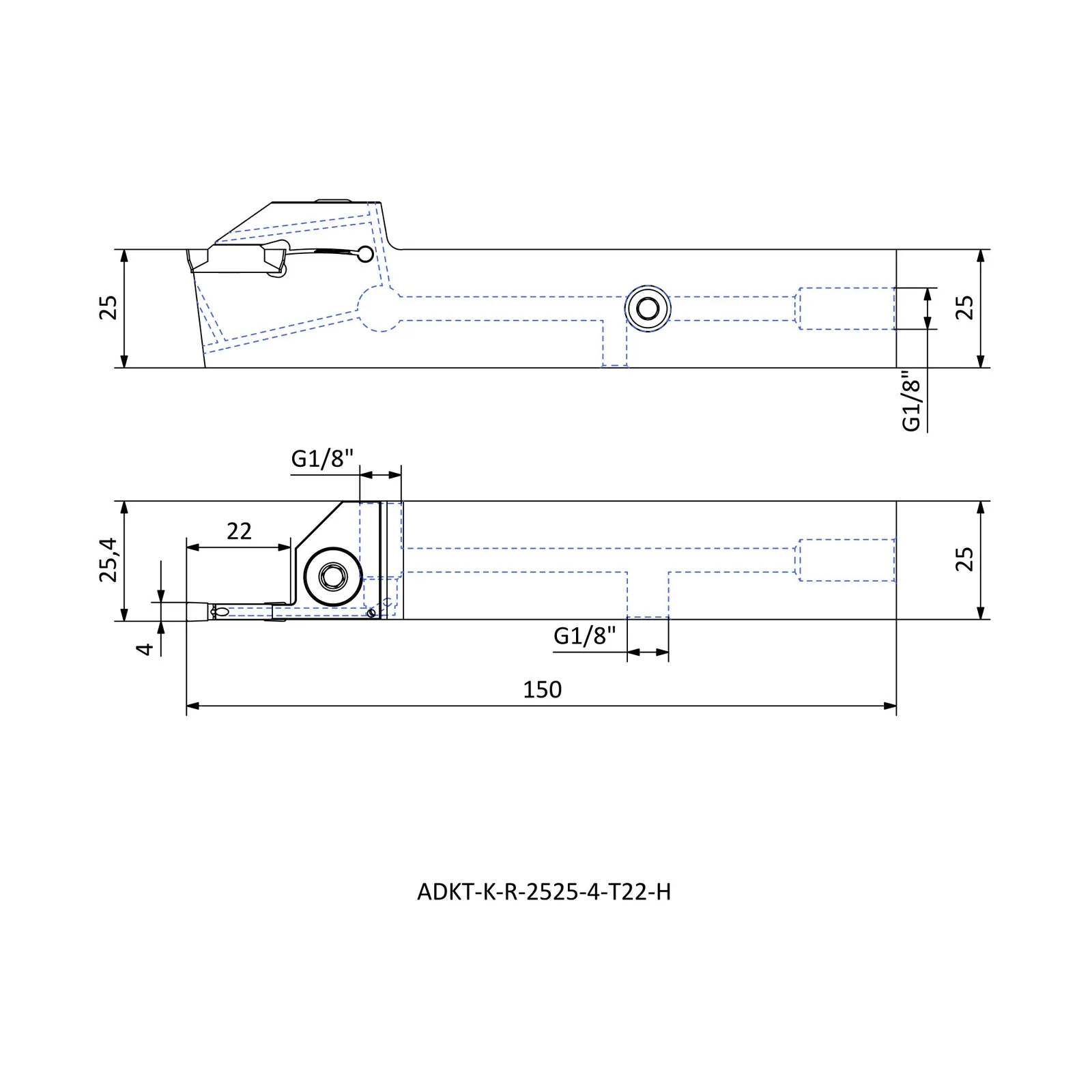 ADKT-K-R-2525-4-T22-H &mdash; dimensioned drawing