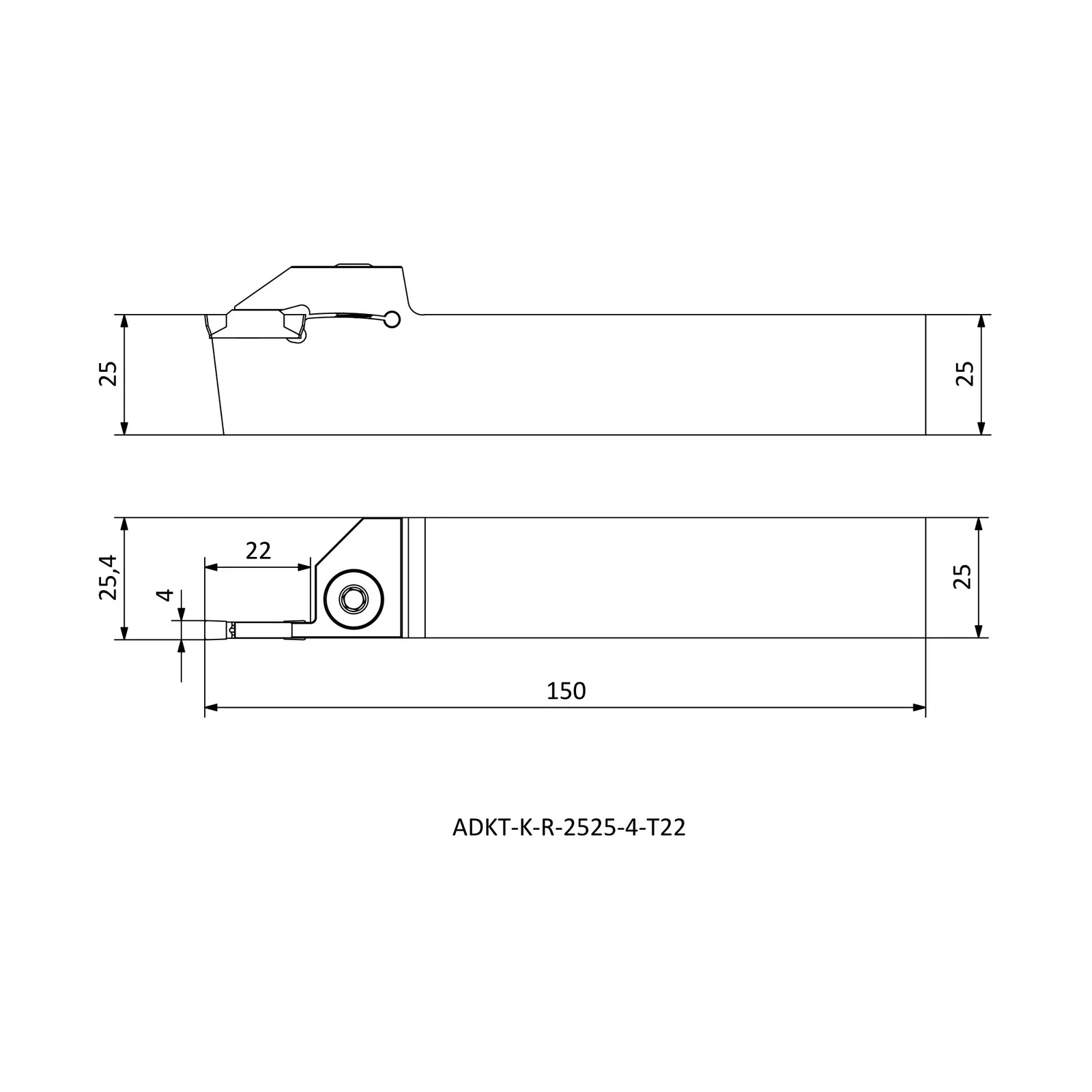 ADKT-K-R-2525-4-T22 &mdash; dimensioned drawing