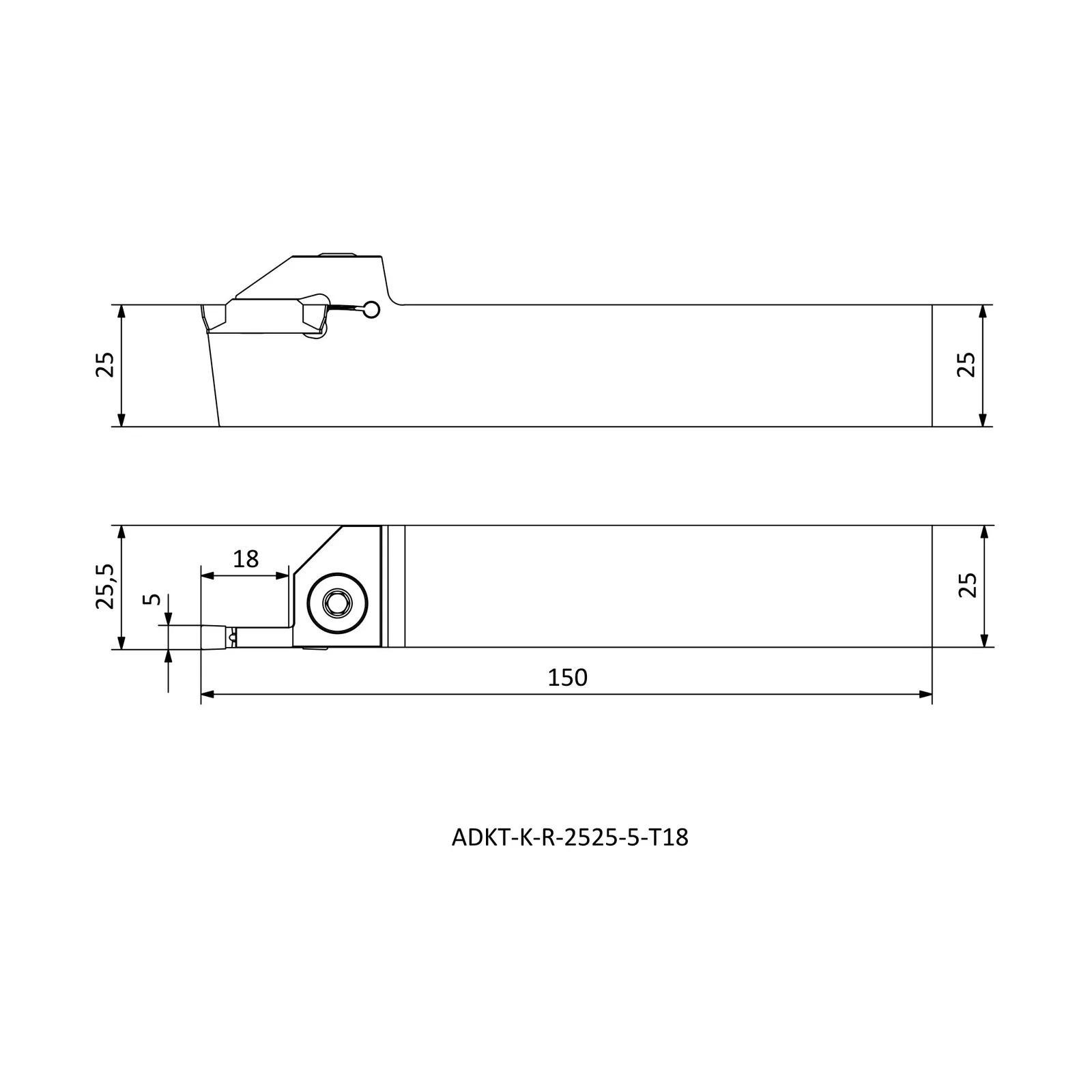 ADKT-K-R-2525-5-T18 &mdash; dimensioned drawing