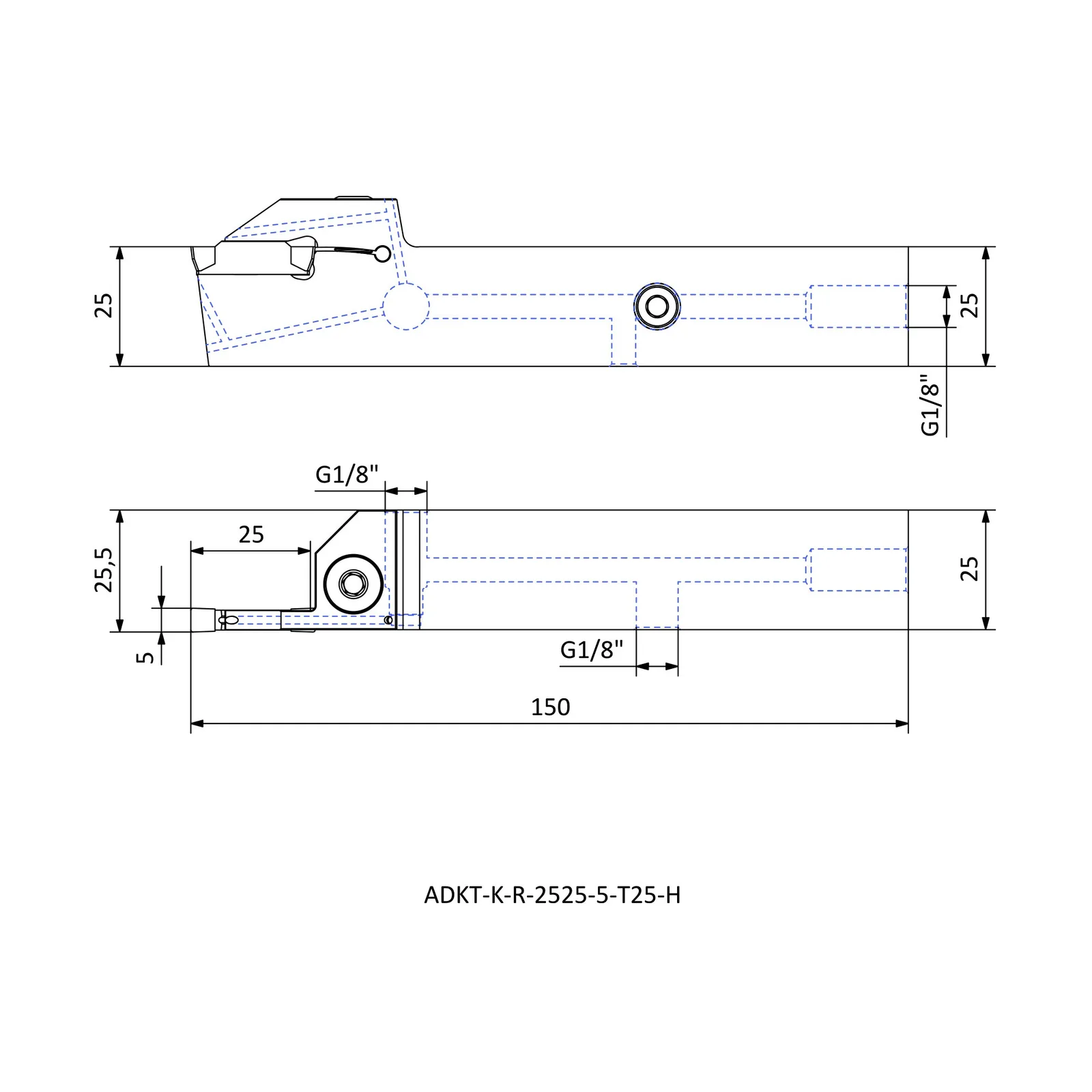 ADKT-K-R-2525-5-T25-H &mdash; dimensioned drawing