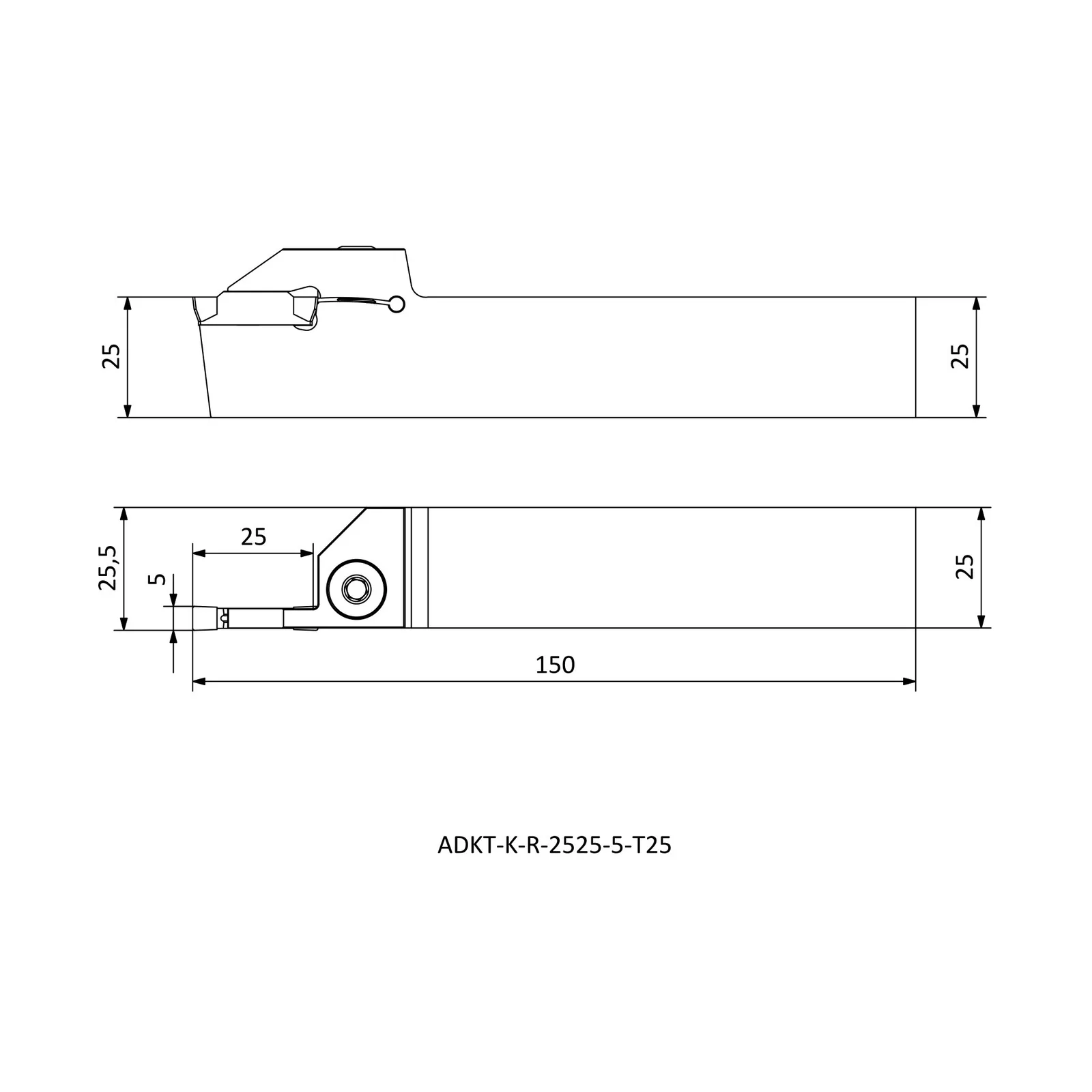 ADKT-K-R-2525-5-T25 &mdash; dimensioned drawing