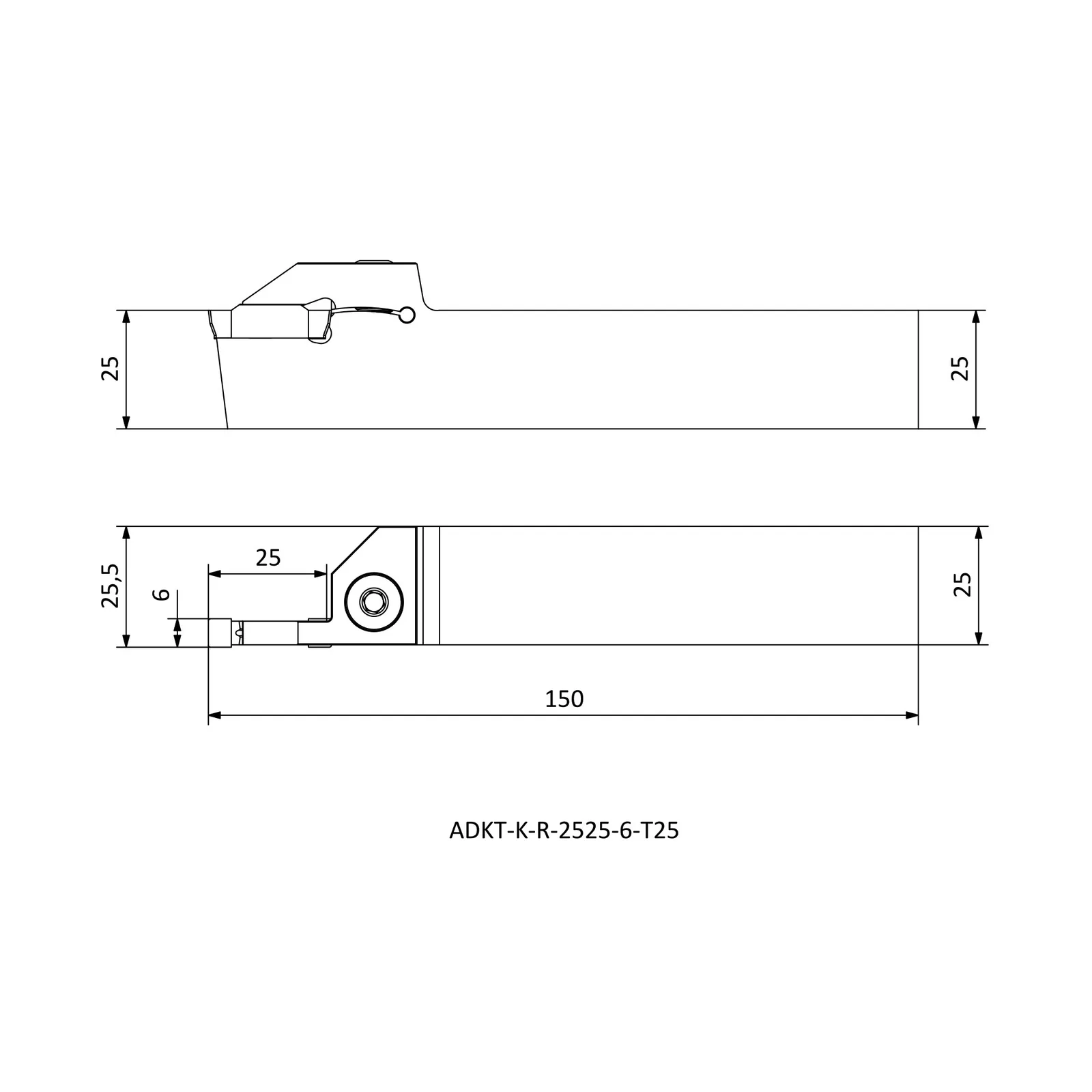 ADKT-K-R-2525-6-T25 &mdash; dimensioned drawing