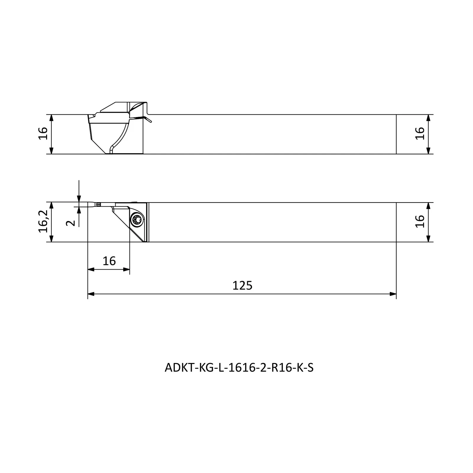 ADKT-KG-L-1616-2-R16-K-S &mdash; dimensioned drawing