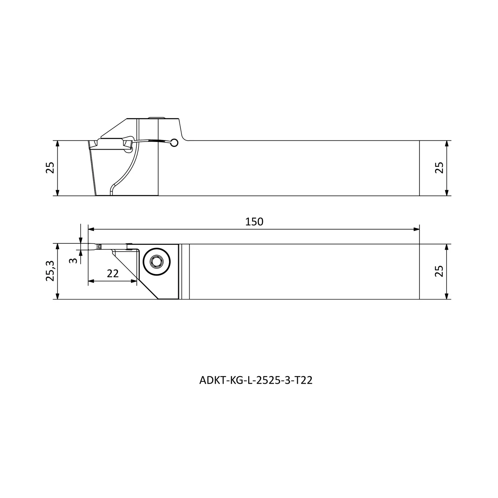 ADKT-KG-L-2525-3-T22 &mdash; dimensioned drawing