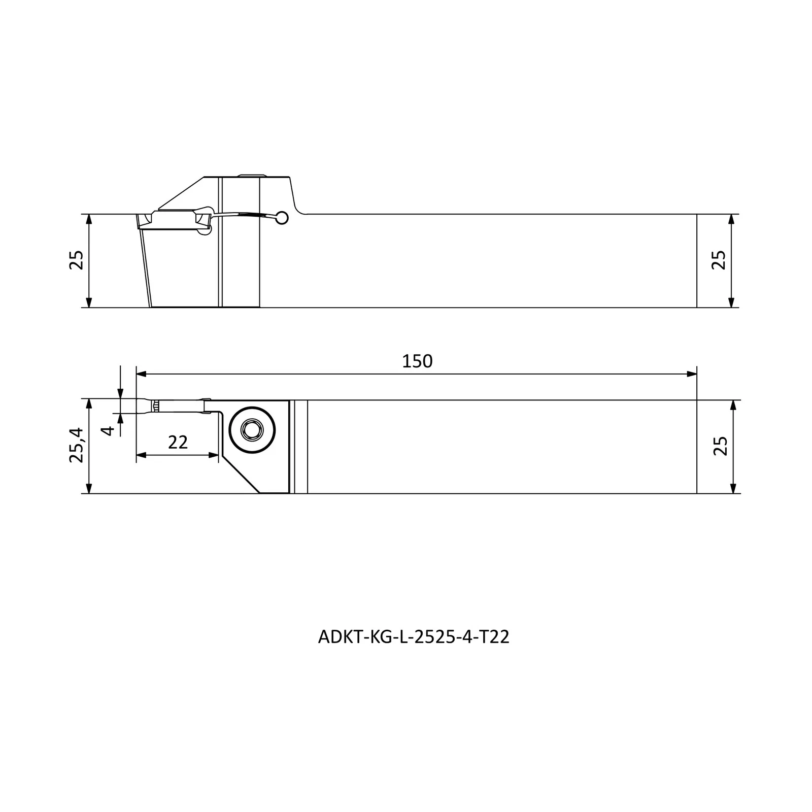 ADKT-KG-L-2525-4-T22 &mdash; dimensioned drawing