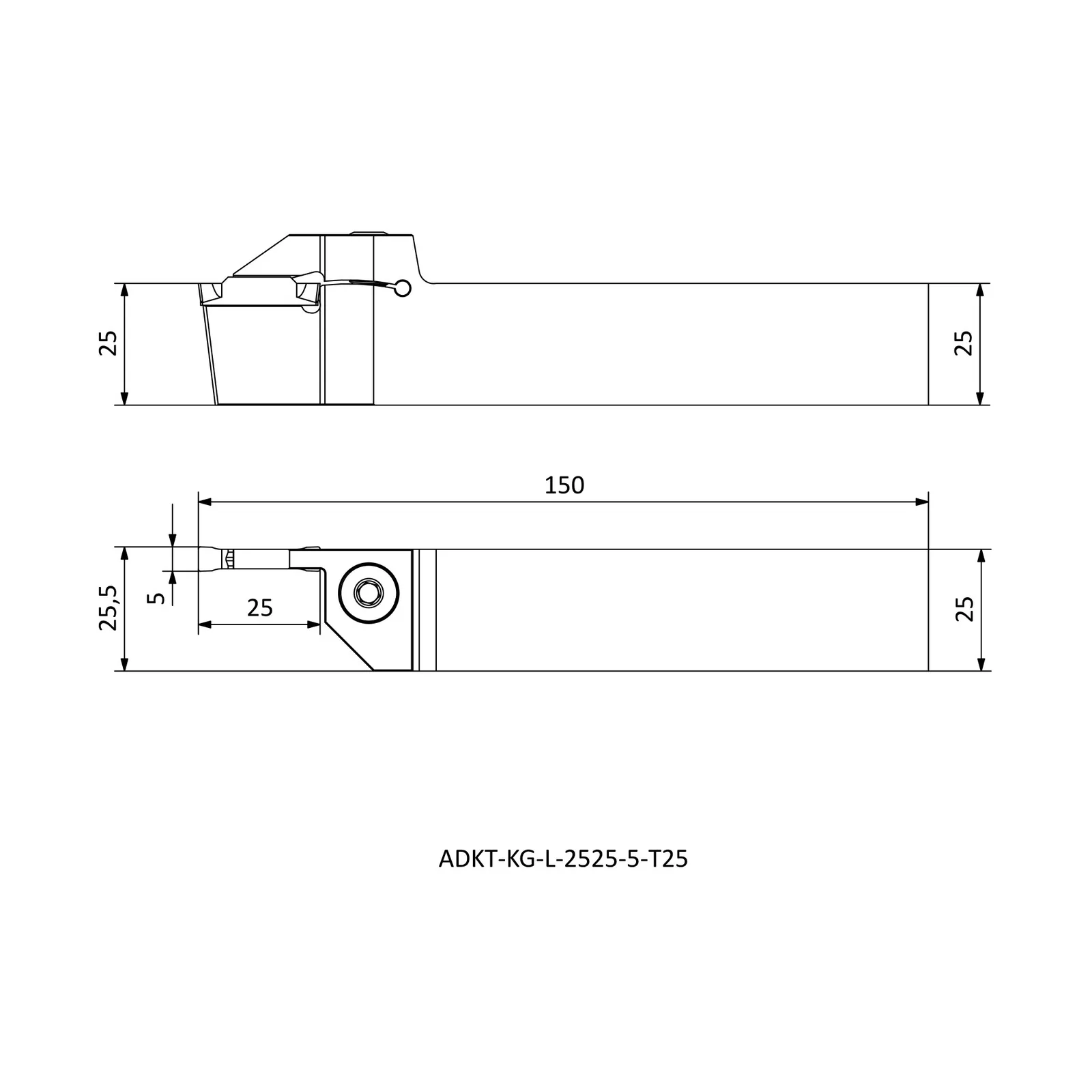 ADKT-KG-L-2525-5-T25 &mdash; dimensioned drawing