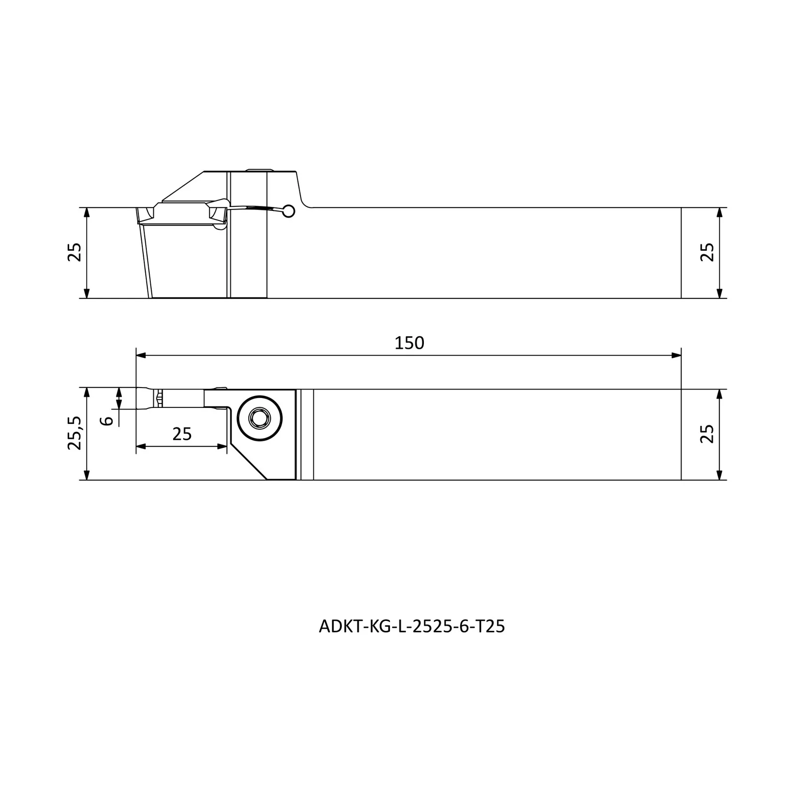 ADKT-KG-L-2525-6-T25 &mdash; dimensioned drawing