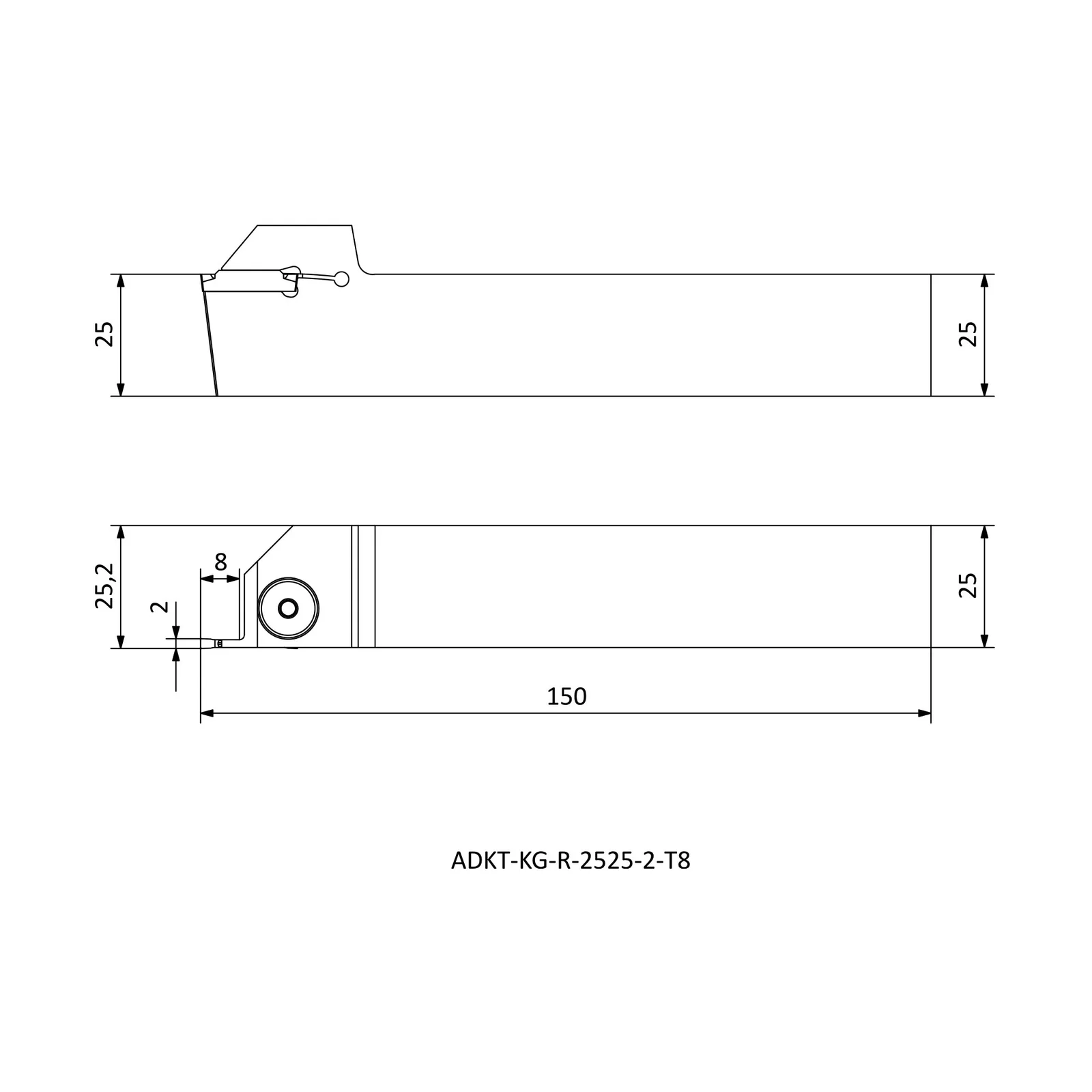 ADKT-KG-R-2525-2-T8 &mdash; dimensioned drawing