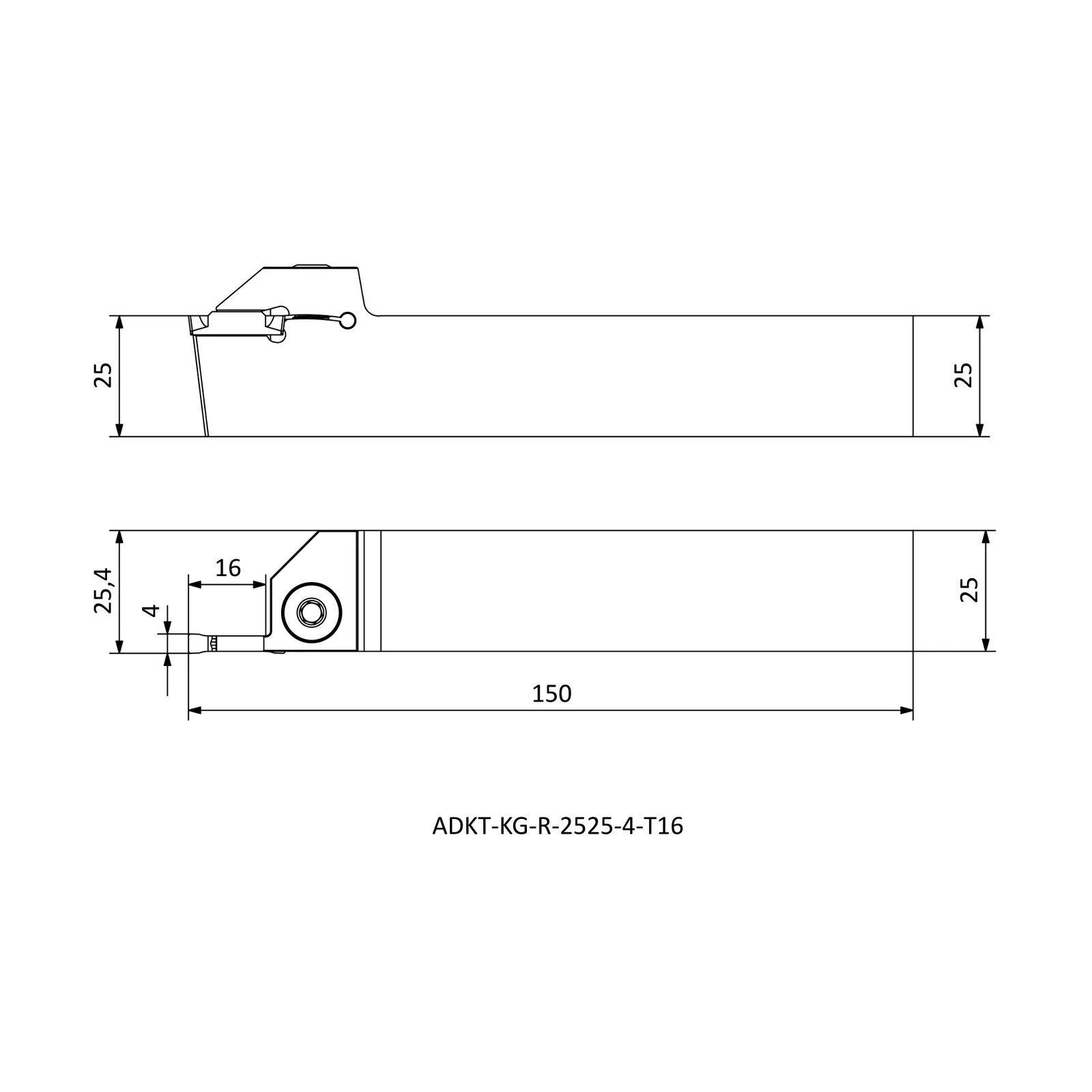 ADKT-KG-R-2525-4-T16 &mdash; dimensioned drawing