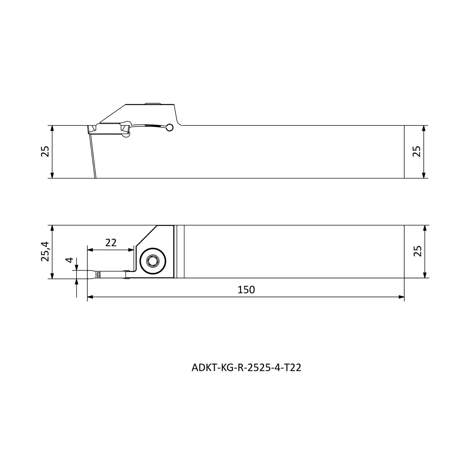 ADKT-KG-R-2525-4-T22 &mdash; dimensioned drawing
