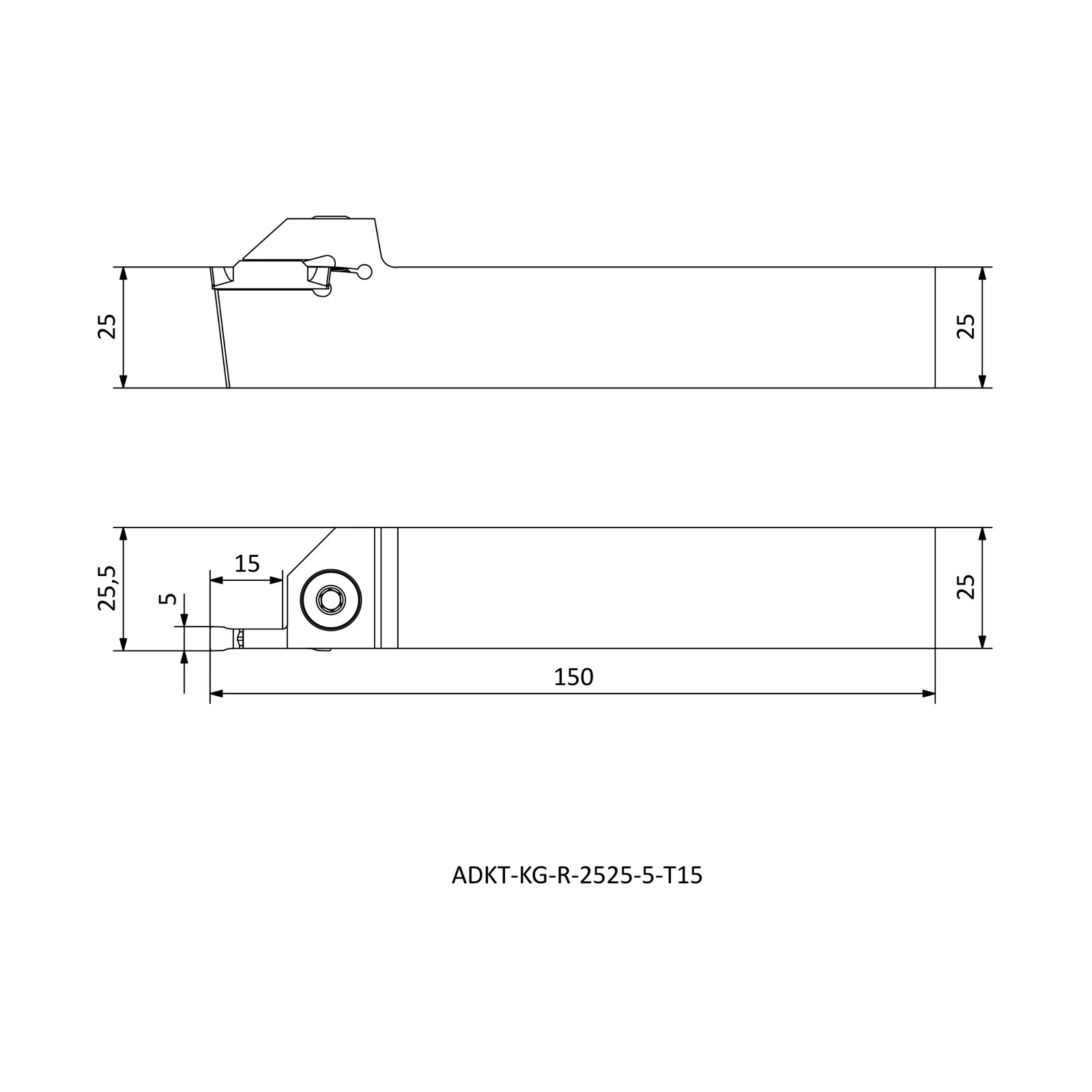ADKT-KG-R-2525-5-T15 &mdash; dimensioned drawing