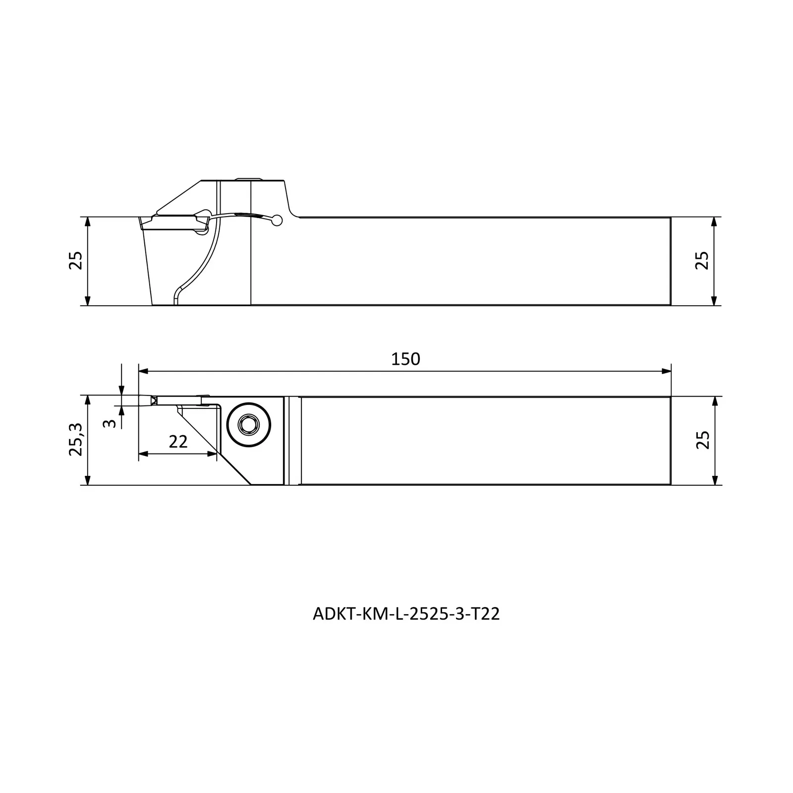 ADKT-KM-L-2525-3-T22 &mdash; dimensioned drawing