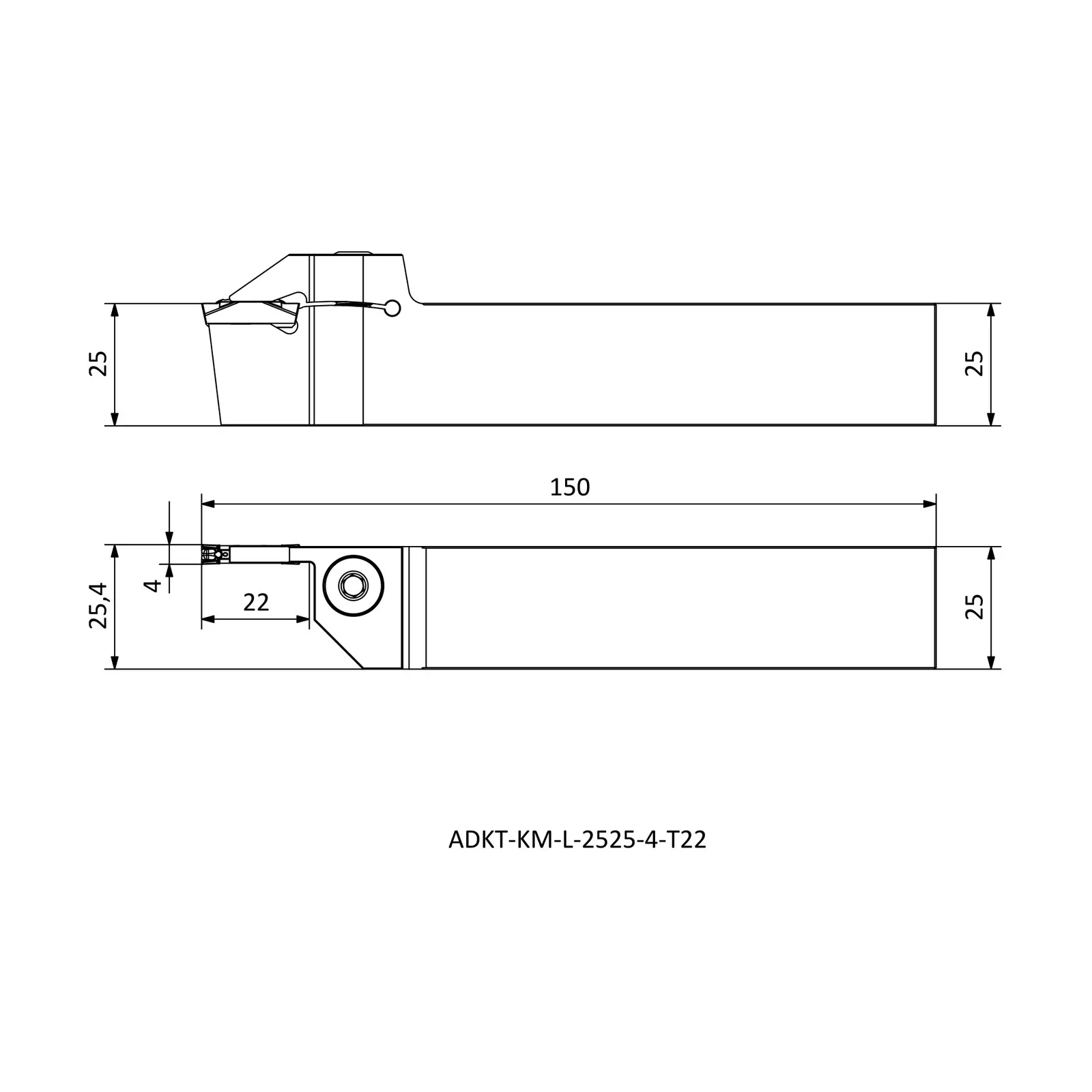 ADKT-KM-L-2525-4-T22 &mdash; dimensioned drawing