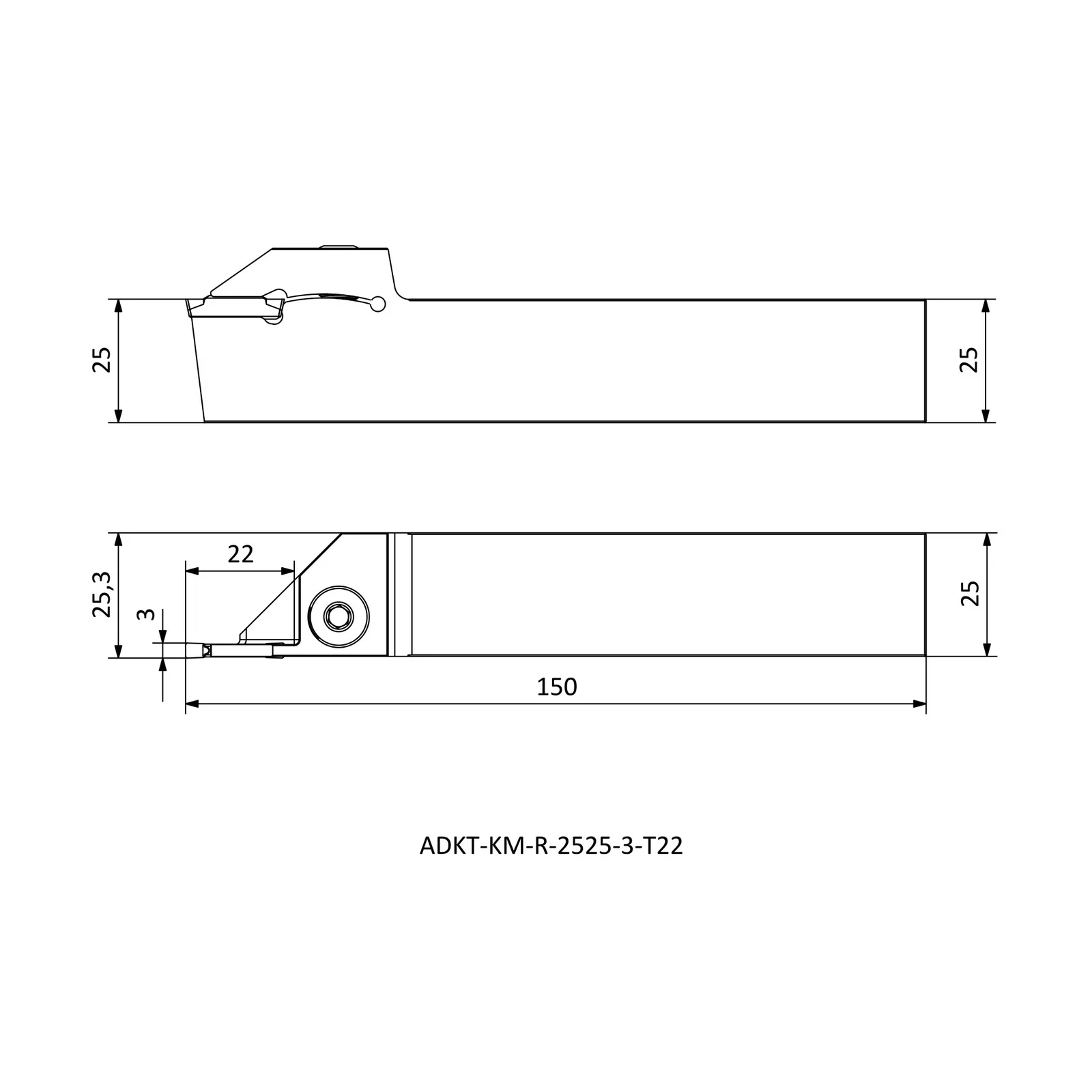 ADKT-KM-R-2525-3-T22 &mdash; dimensioned drawing
