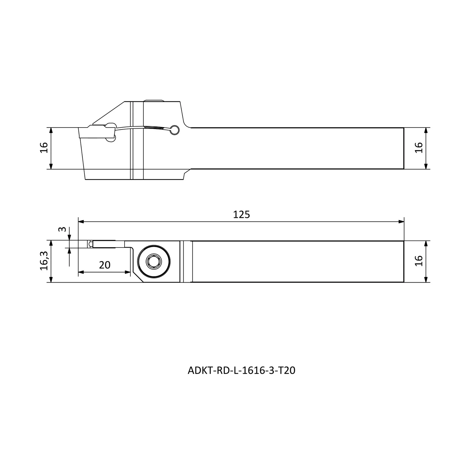ADKT-RD-L-1616-3-T20 &mdash; dimensioned drawing