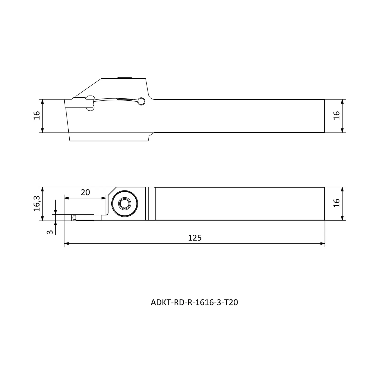 ADKT-RD-R-1616-3-T20 &mdash; dimensioned drawing
