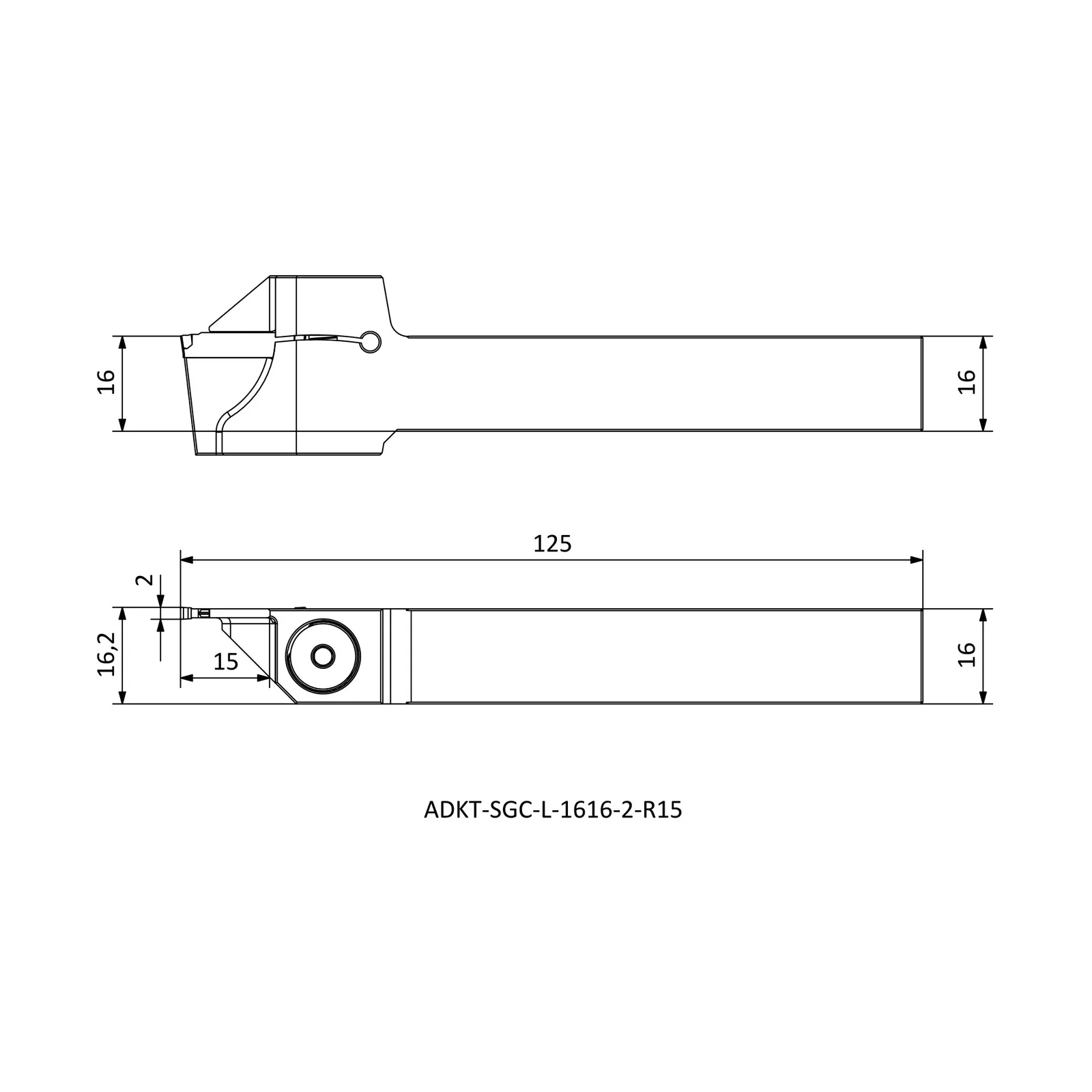 ADKT-SGC-L-1616-2-R15 &mdash; dimensioned drawing