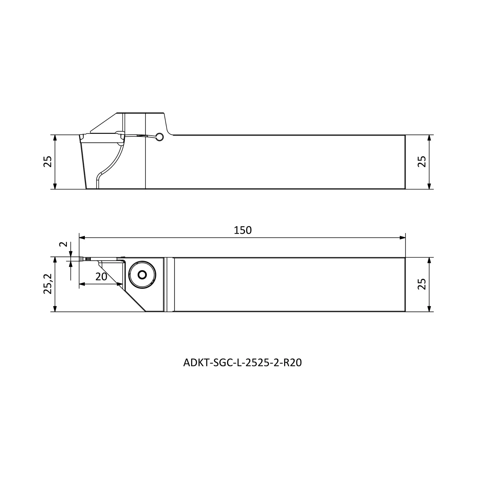 ADKT-SGC-L-2525-2-R20 &mdash; dimensioned drawing