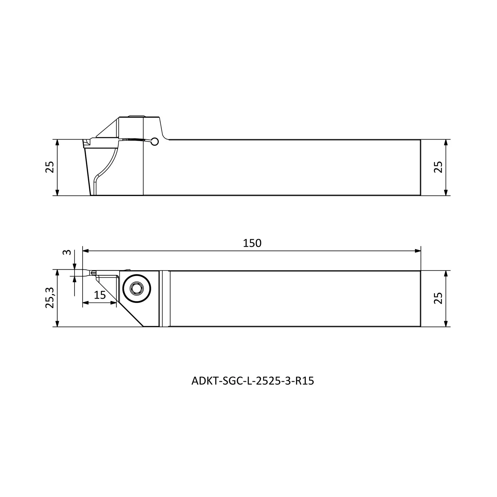 ADKT-SGC-L-2525-3-R15 &mdash; dimensioned drawing