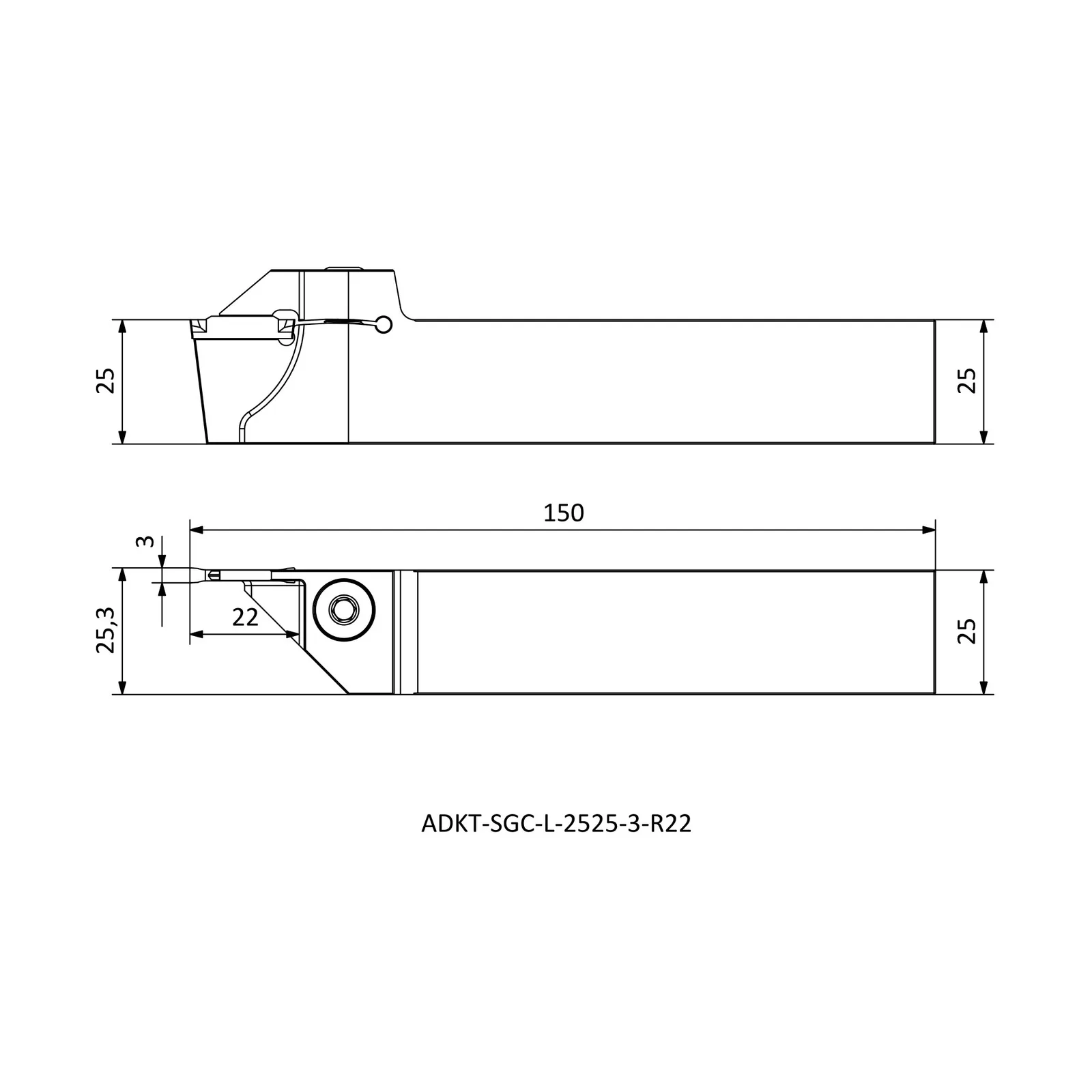 ADKT-SGC-L-2525-3-R22 &mdash; dimensioned drawing