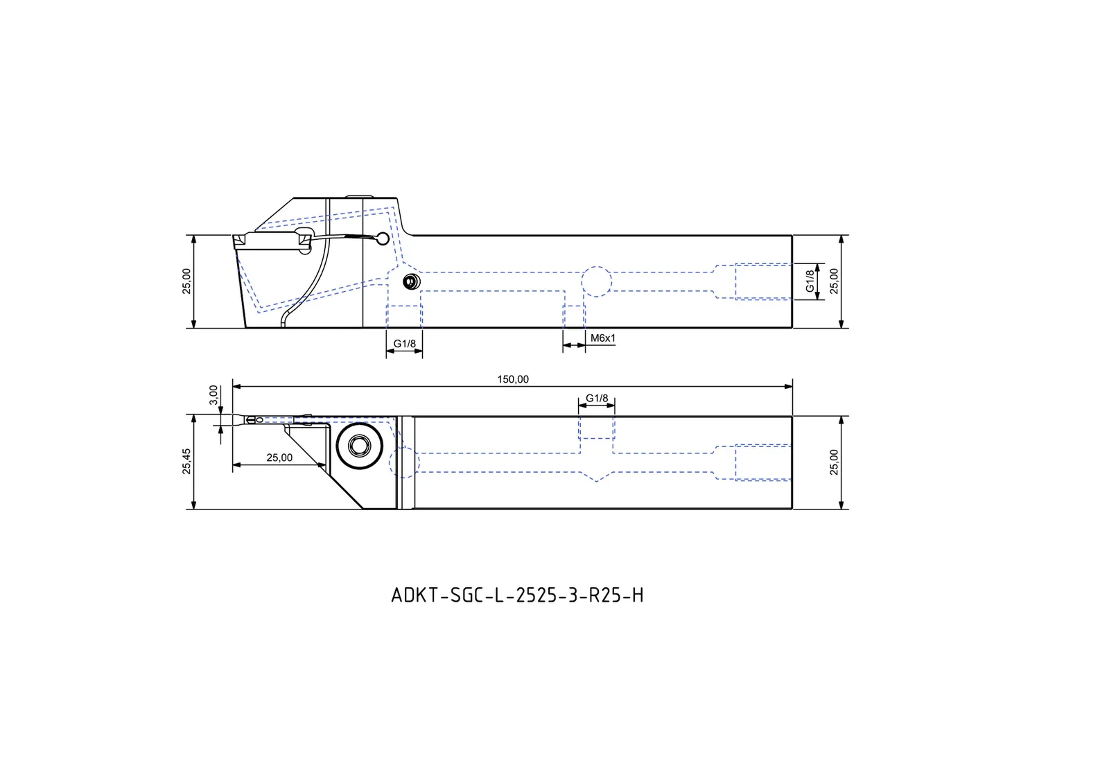 ADKT-SGC-L-2525-3-R25-H &mdash; dimensioned drawing