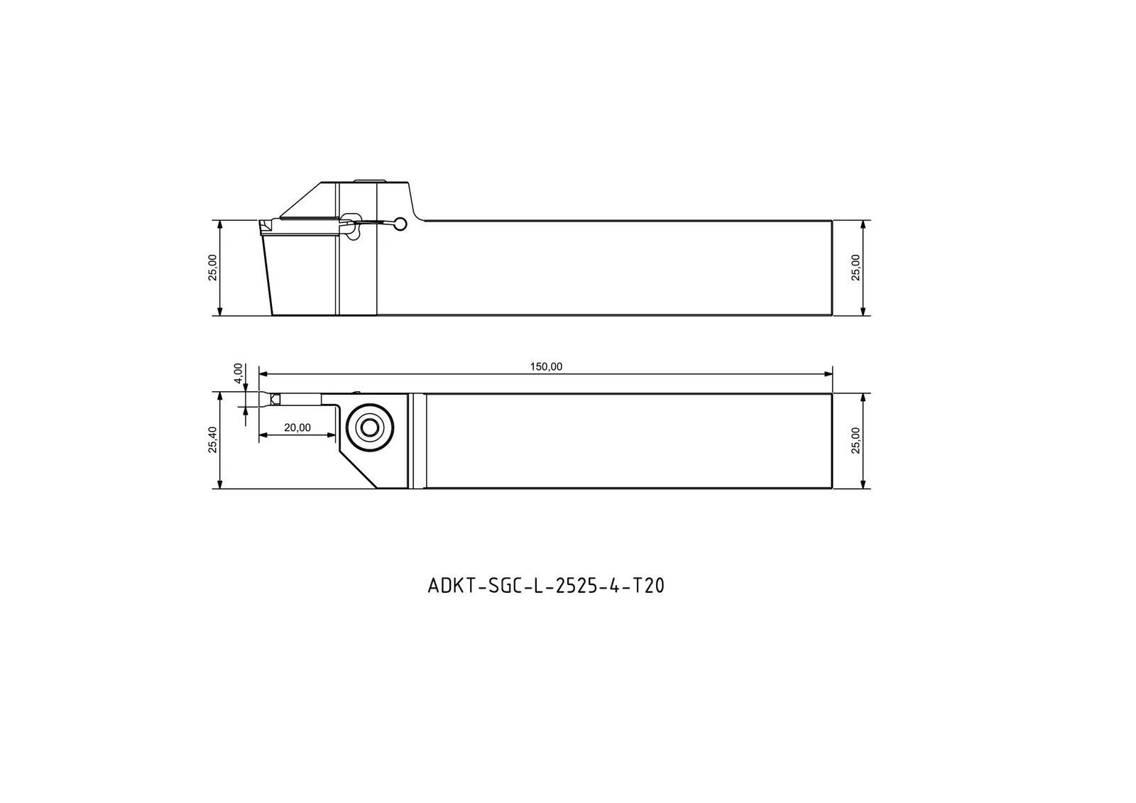 ADKT-SGC-L-2525-4-T20 &mdash; dimensioned drawing