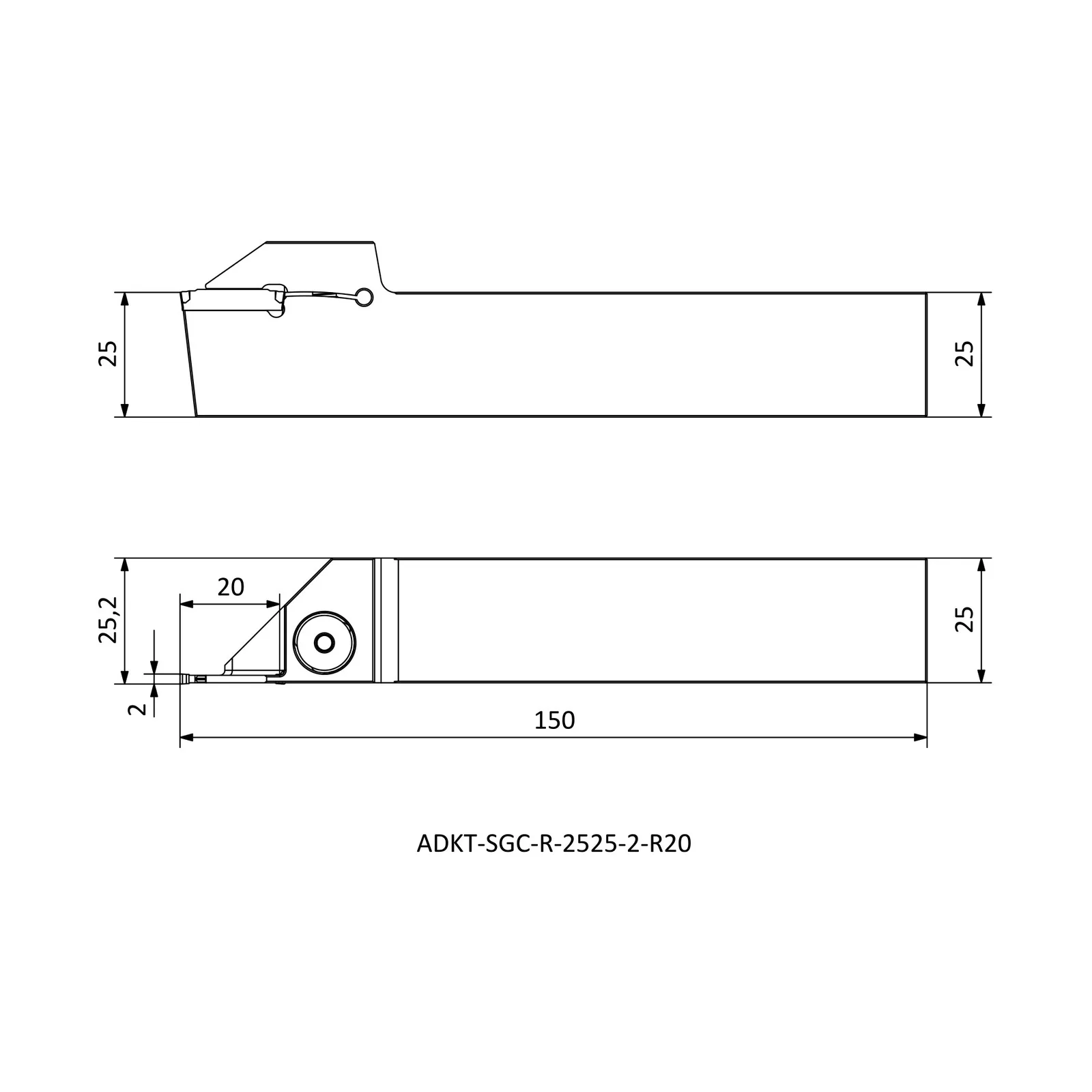 ADKT-SGC-R-2525-2-R20 &mdash; dimensioned drawing