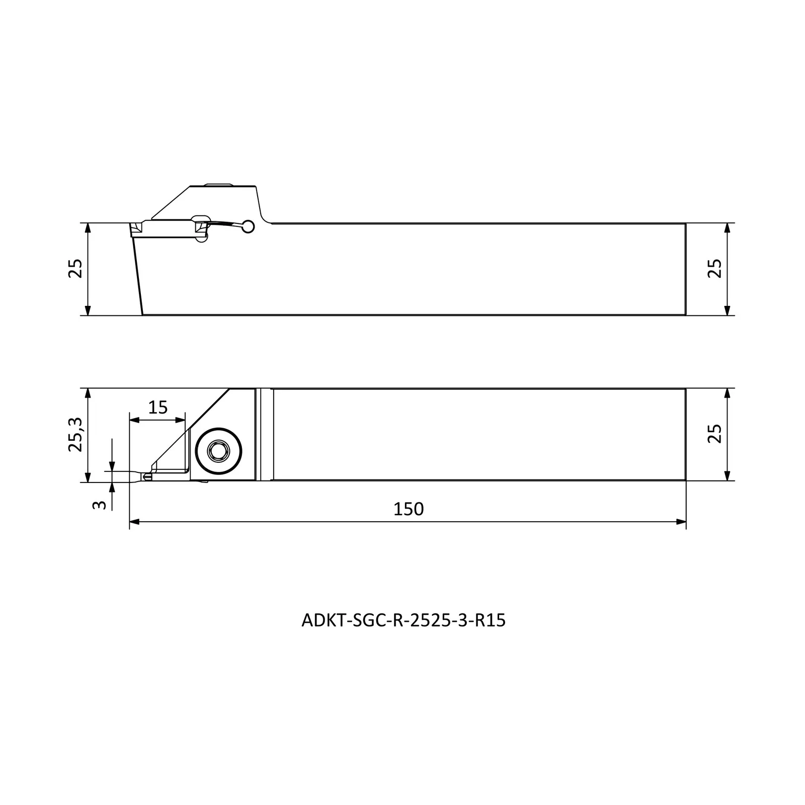 ADKT-SGC-R-2525-3-R15 &mdash; dimensioned drawing