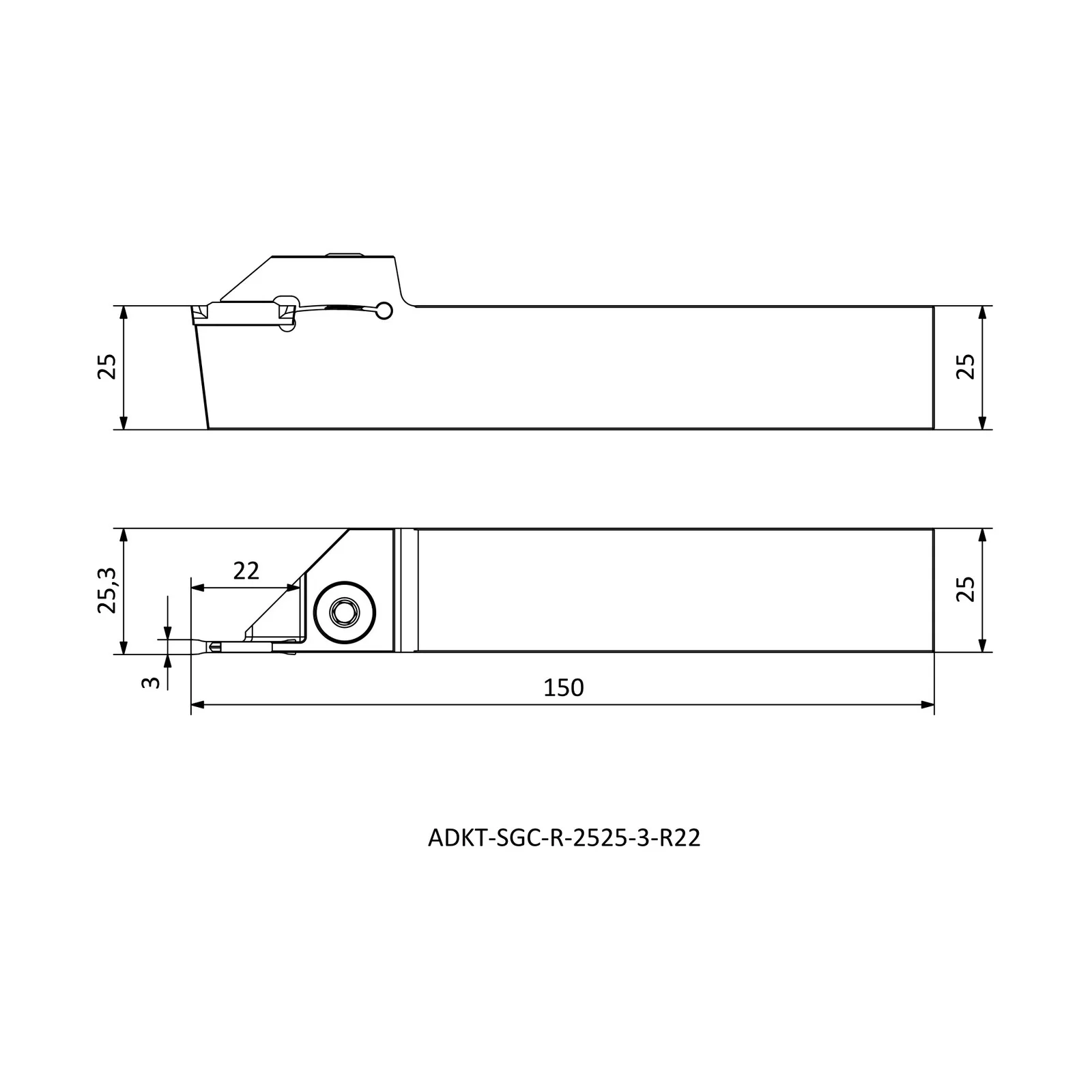 ADKT-SGC-R-2525-3-R22 &mdash; dimensioned drawing