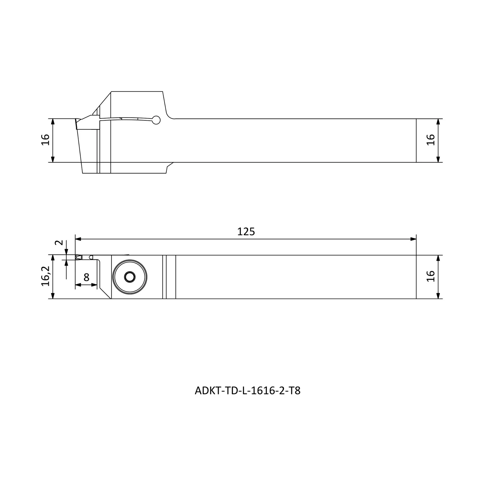 ADKT-TD-L-1616-2-T8 &mdash; dimensioned drawing