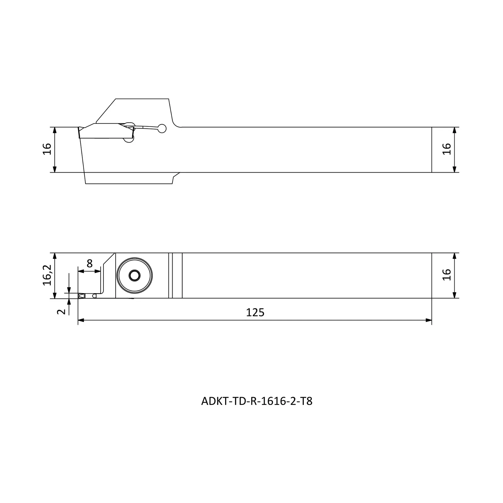 ADKT-TD-R-1616-2-T8 &mdash; dimensioned drawing