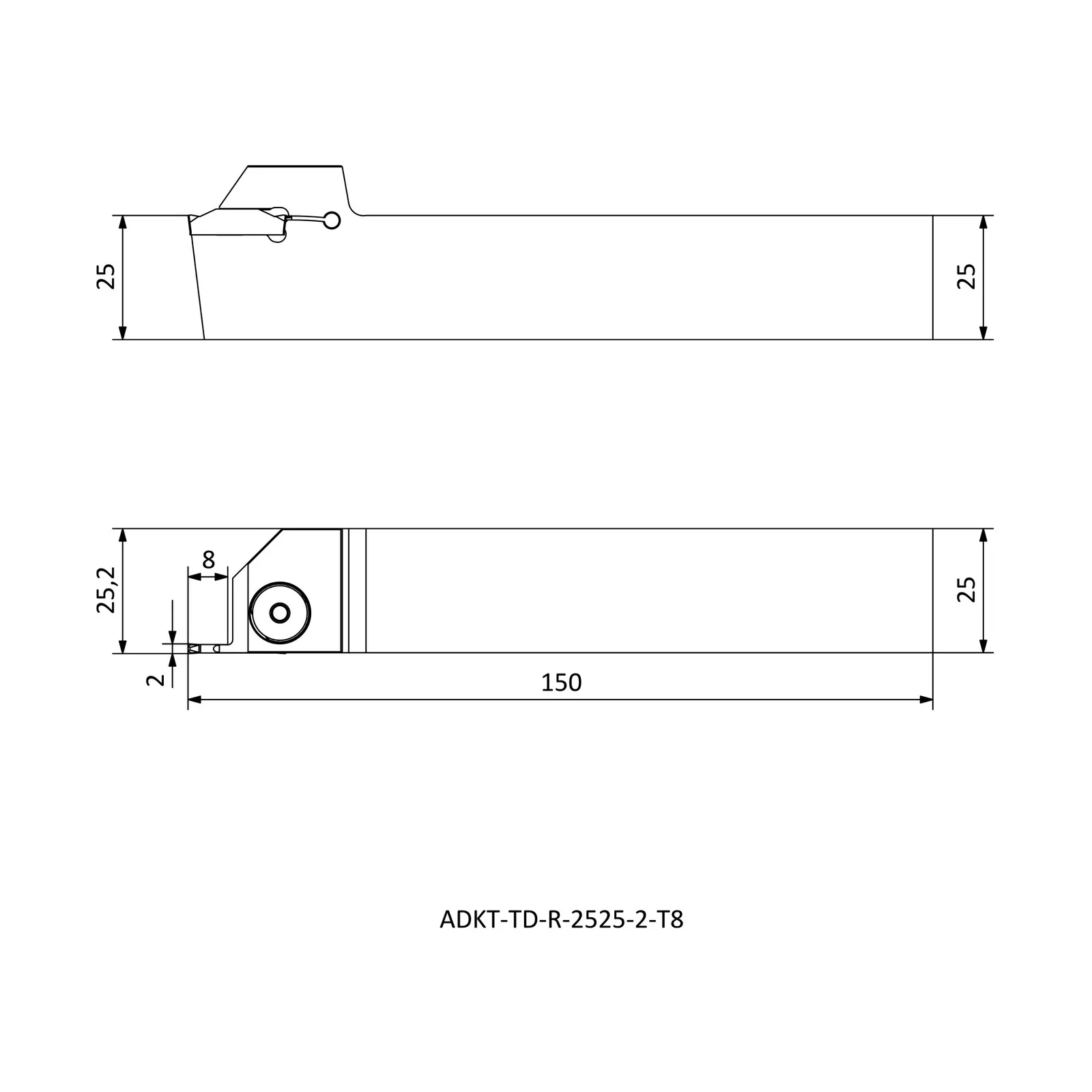 ADKT-TD-R-2525-2-T8 &mdash; dimensioned drawing