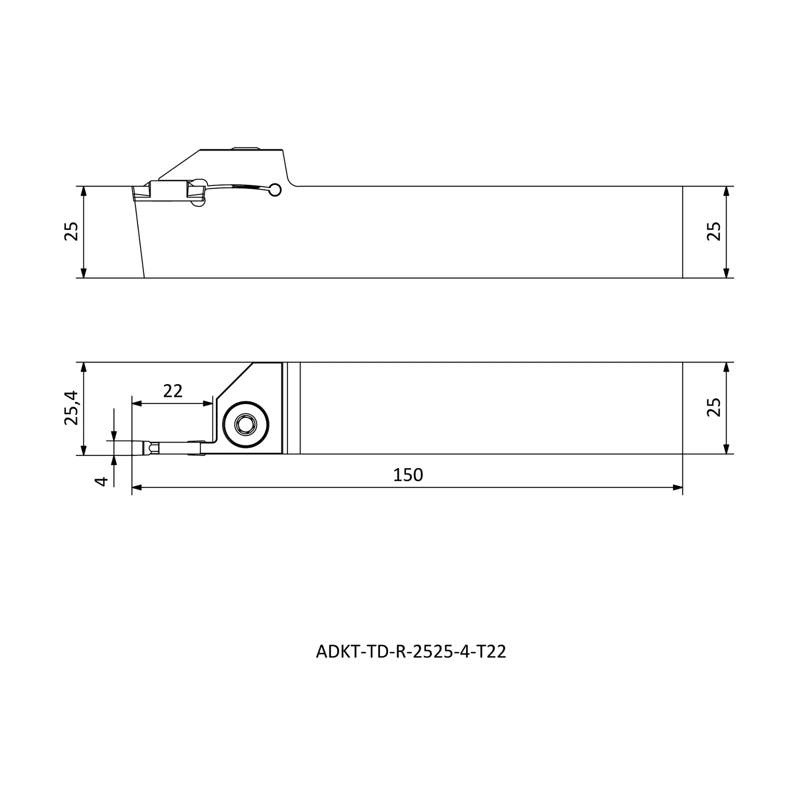 ADKT-TD-R-2525-4-T22 &mdash; dimensioned drawing