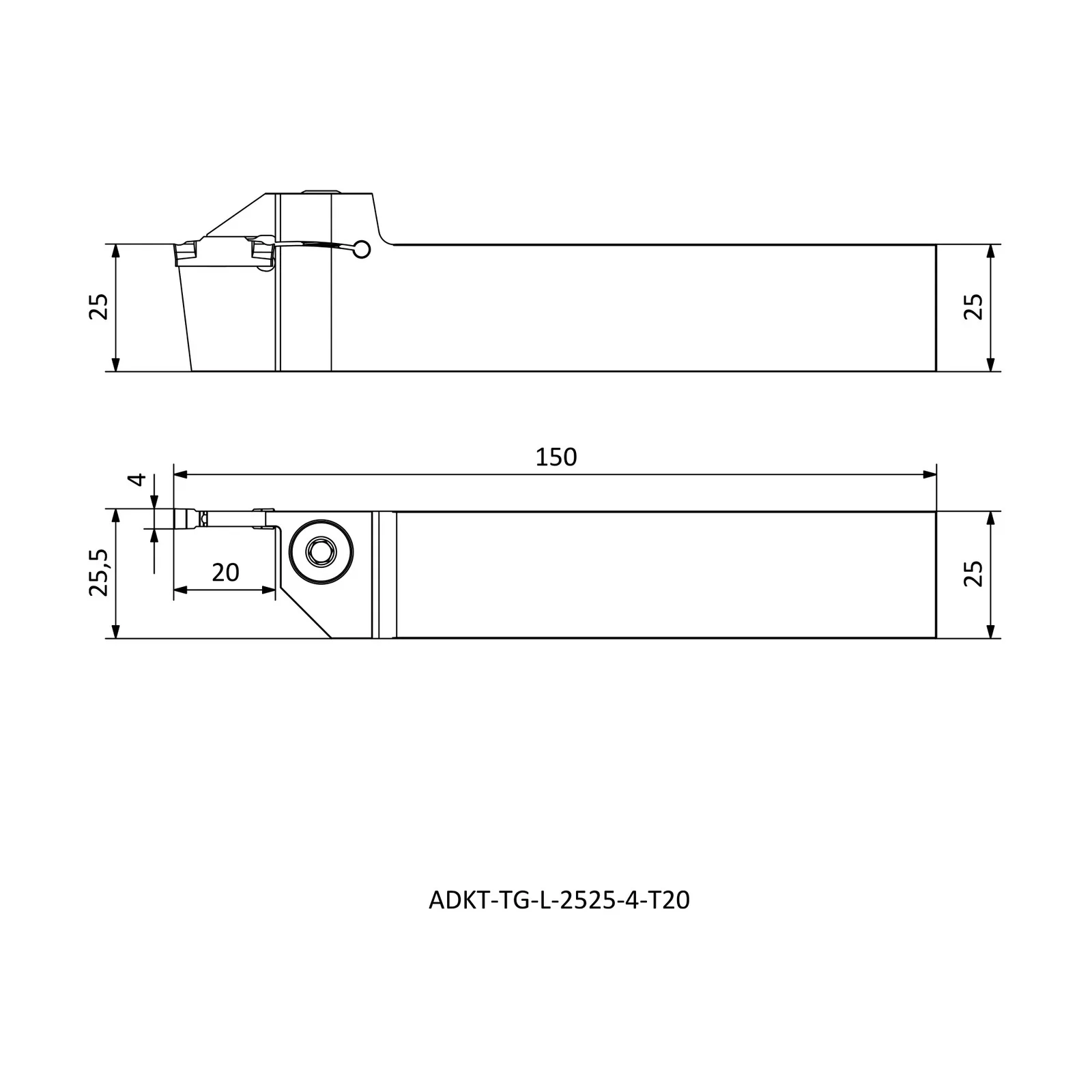 ADKT-TG-L-2525-4-T20 &mdash; dimensioned drawing