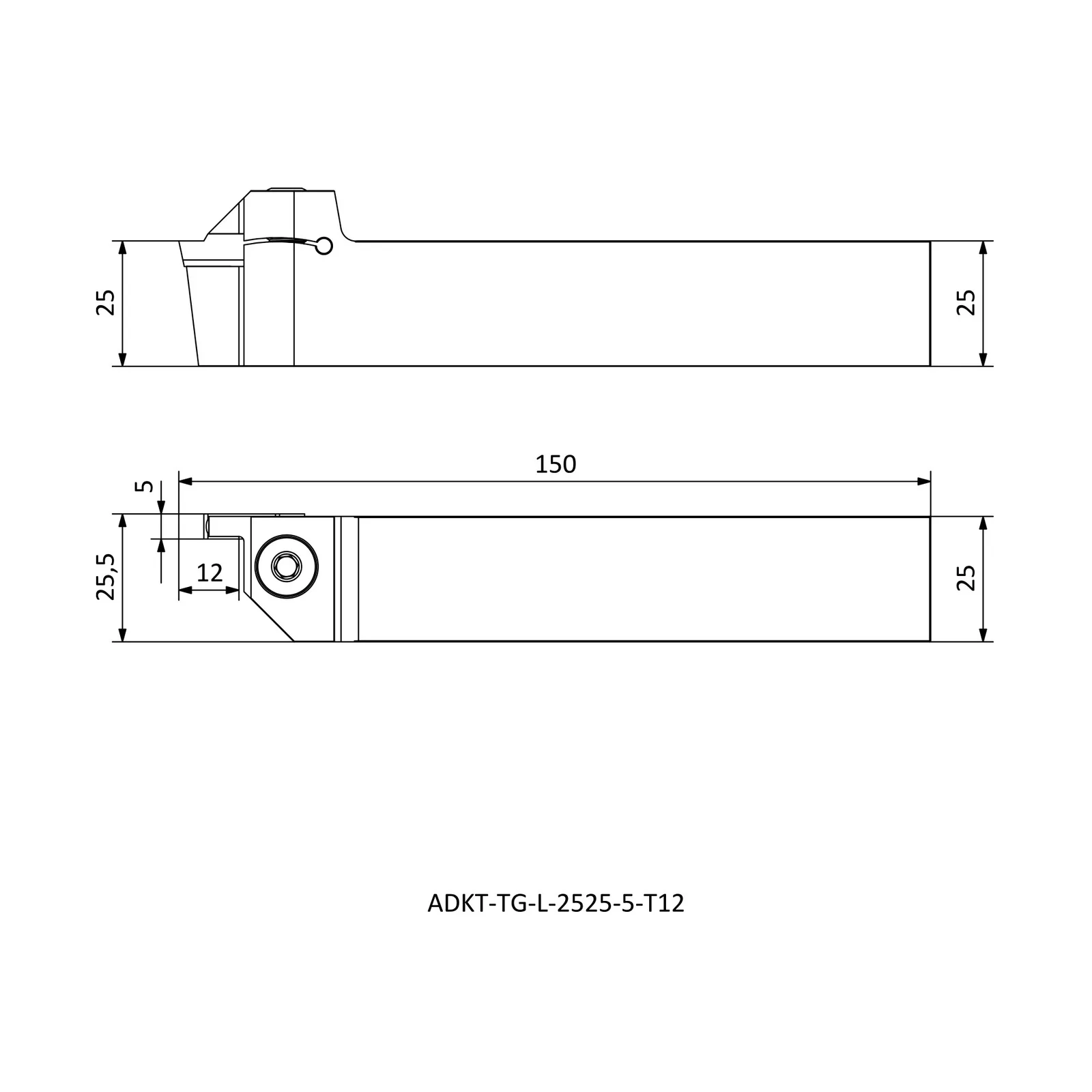 ADKT-TG-L-2525-5-T12 &mdash; dimensioned drawing