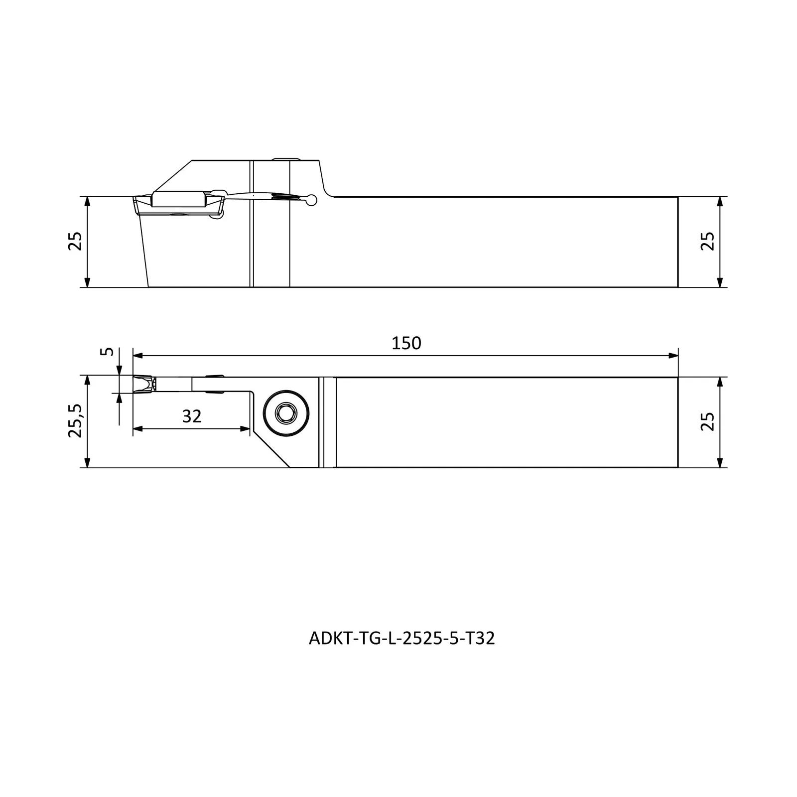 ADKT-TG-L-2525-5-T32 &mdash; dimensioned drawing