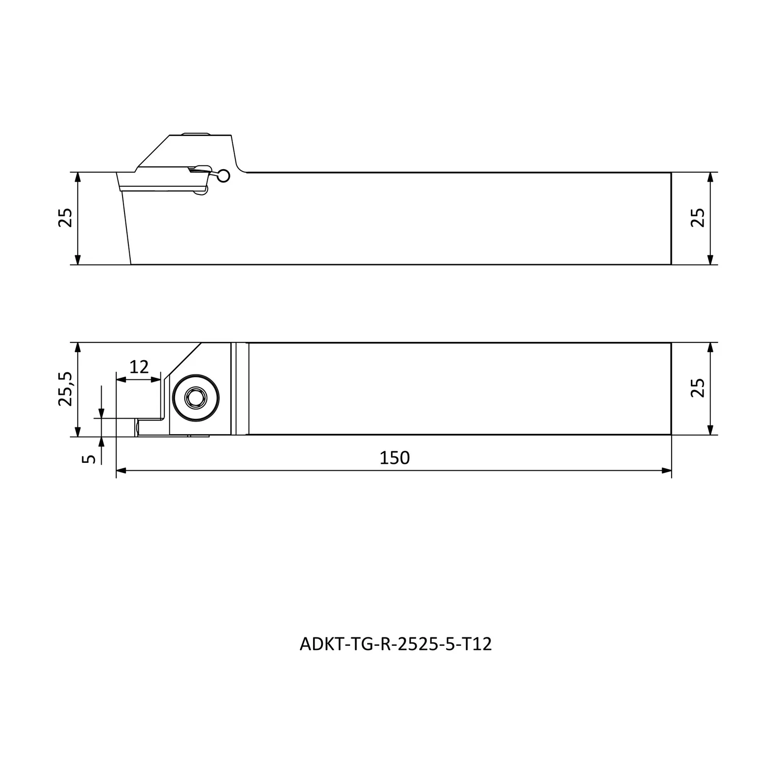 ADKT-TG-R-2525-5-T12 &mdash; dimensioned drawing