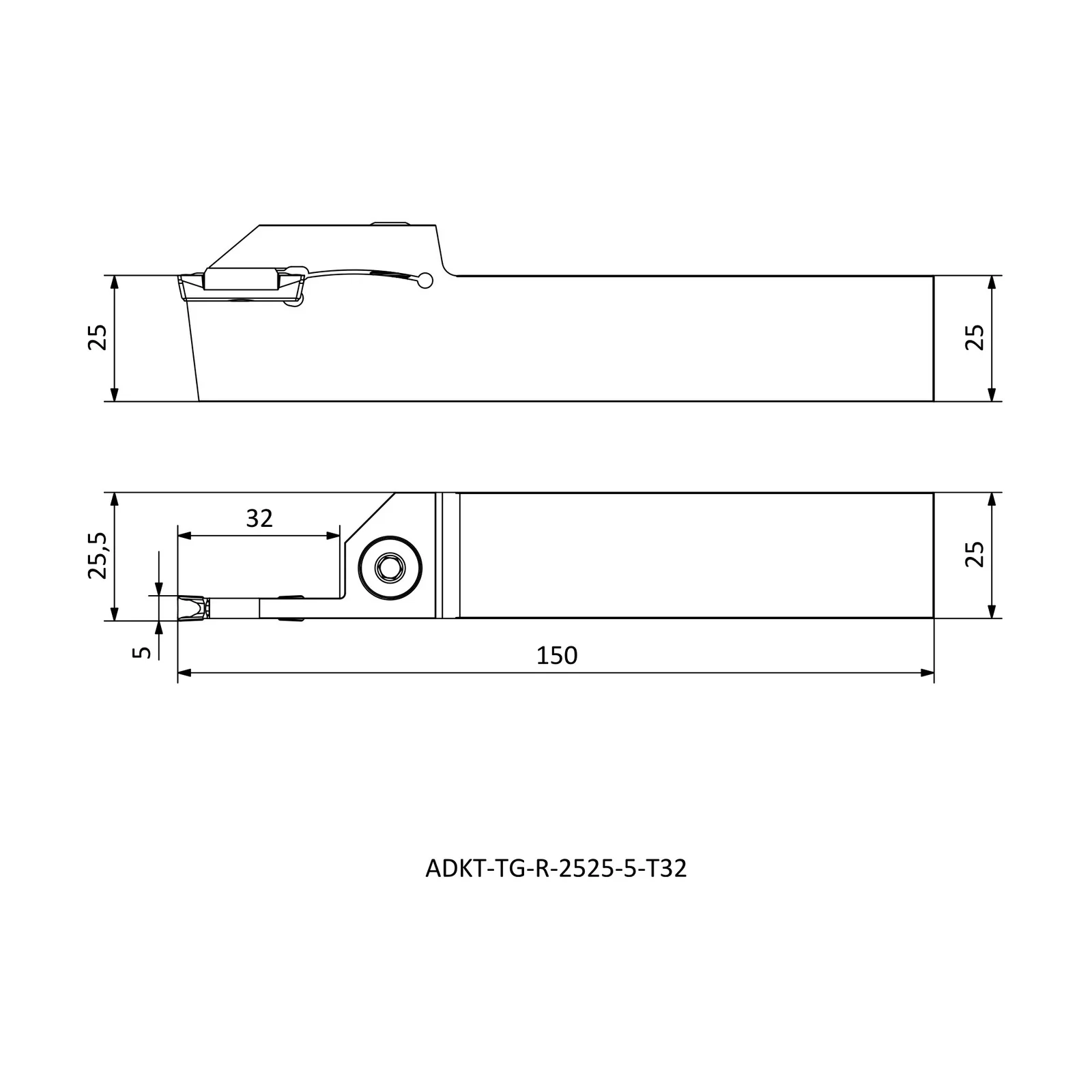 ADKT-TG-R-2525-5-T32 &mdash; dimensioned drawing