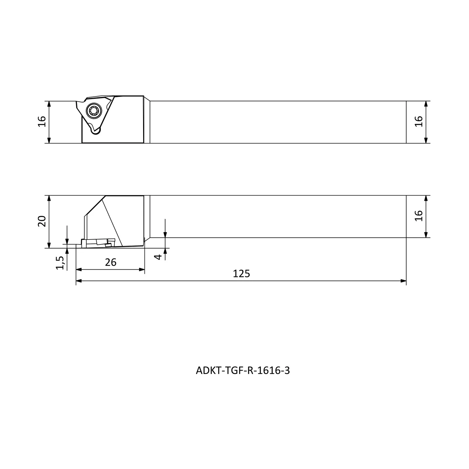 ADKT-TGF-R-1616-3 &mdash; dimensioned drawing
