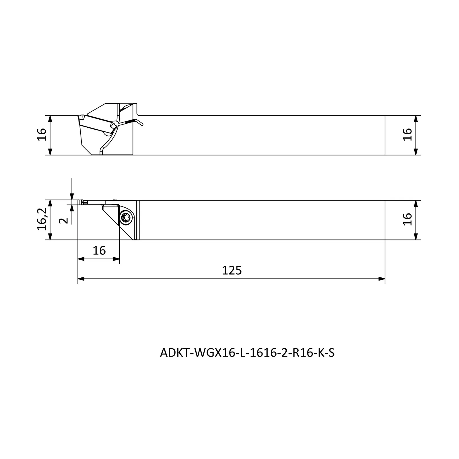 ADKT-WGX16-L-1616-2-R16-K-S &mdash; dimensioned drawing