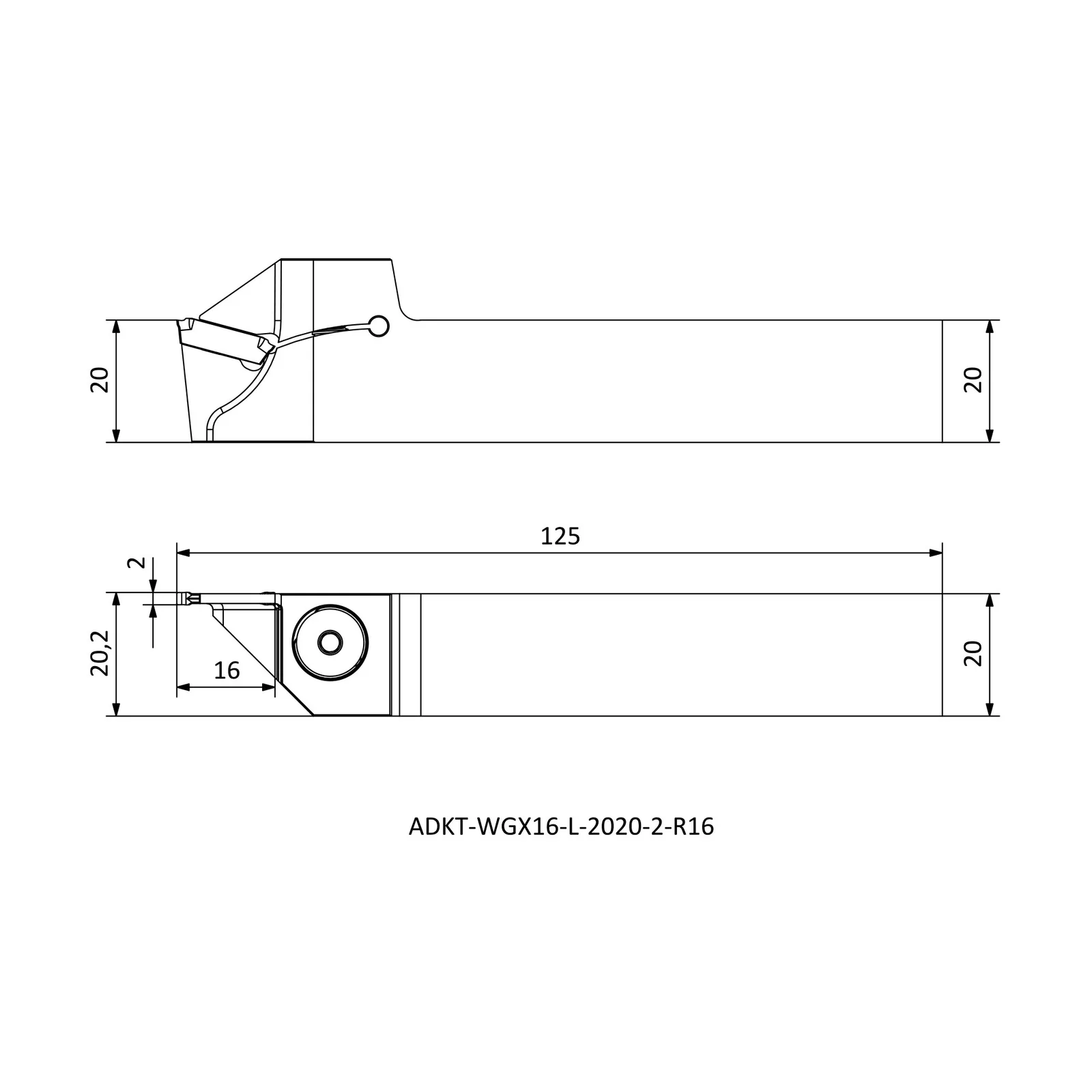 ADKT-WGX16-L-2020-2-R16 &mdash; dimensioned drawing