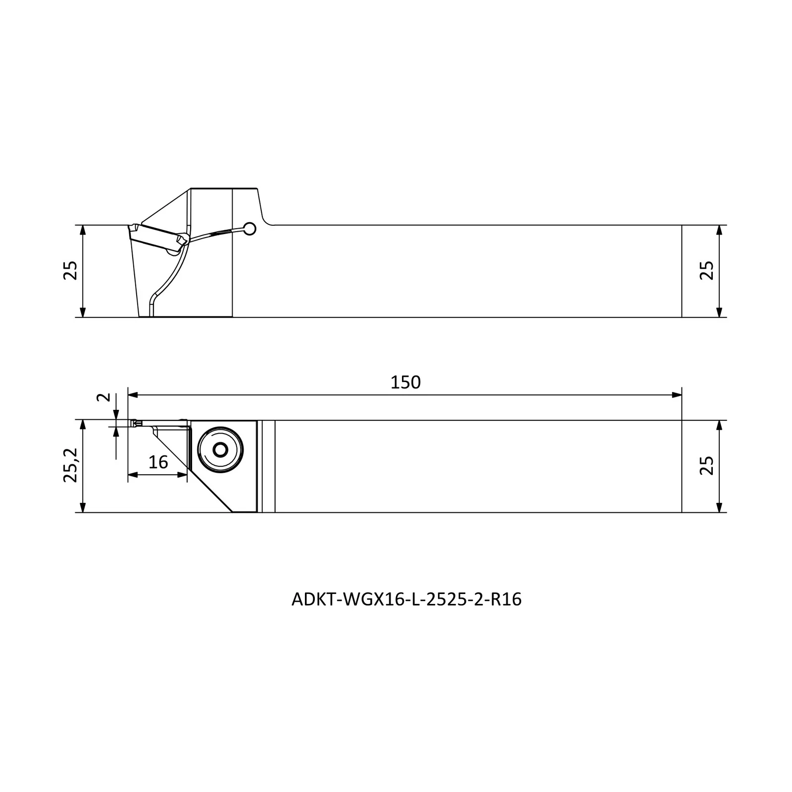 ADKT-WGX16-L-2525-2-R16 &mdash; dimensioned drawing