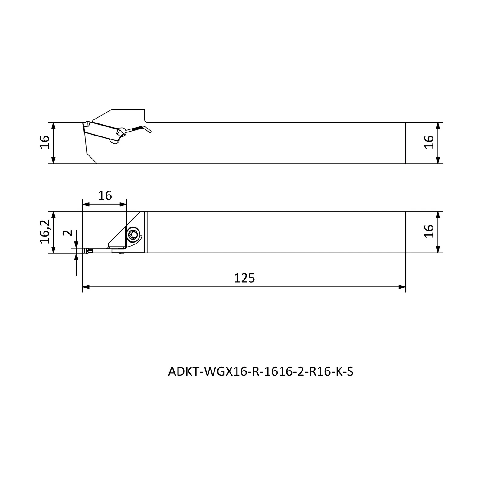 ADKT-WGX16-R-1616-2-R16-K-S &mdash; dimensioned drawing