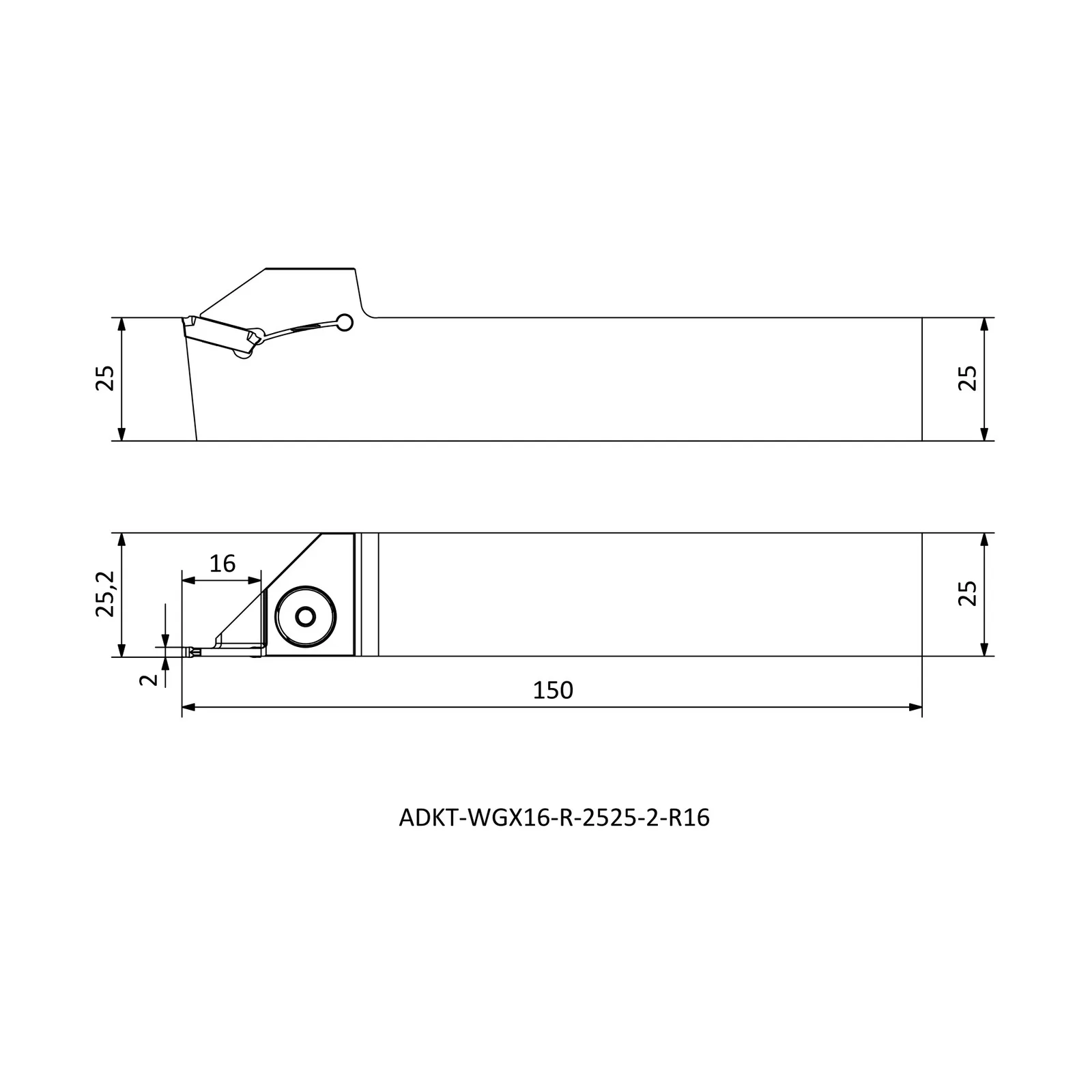 ADKT-WGX16-R-2525-2-R16 &mdash; dimensioned drawing