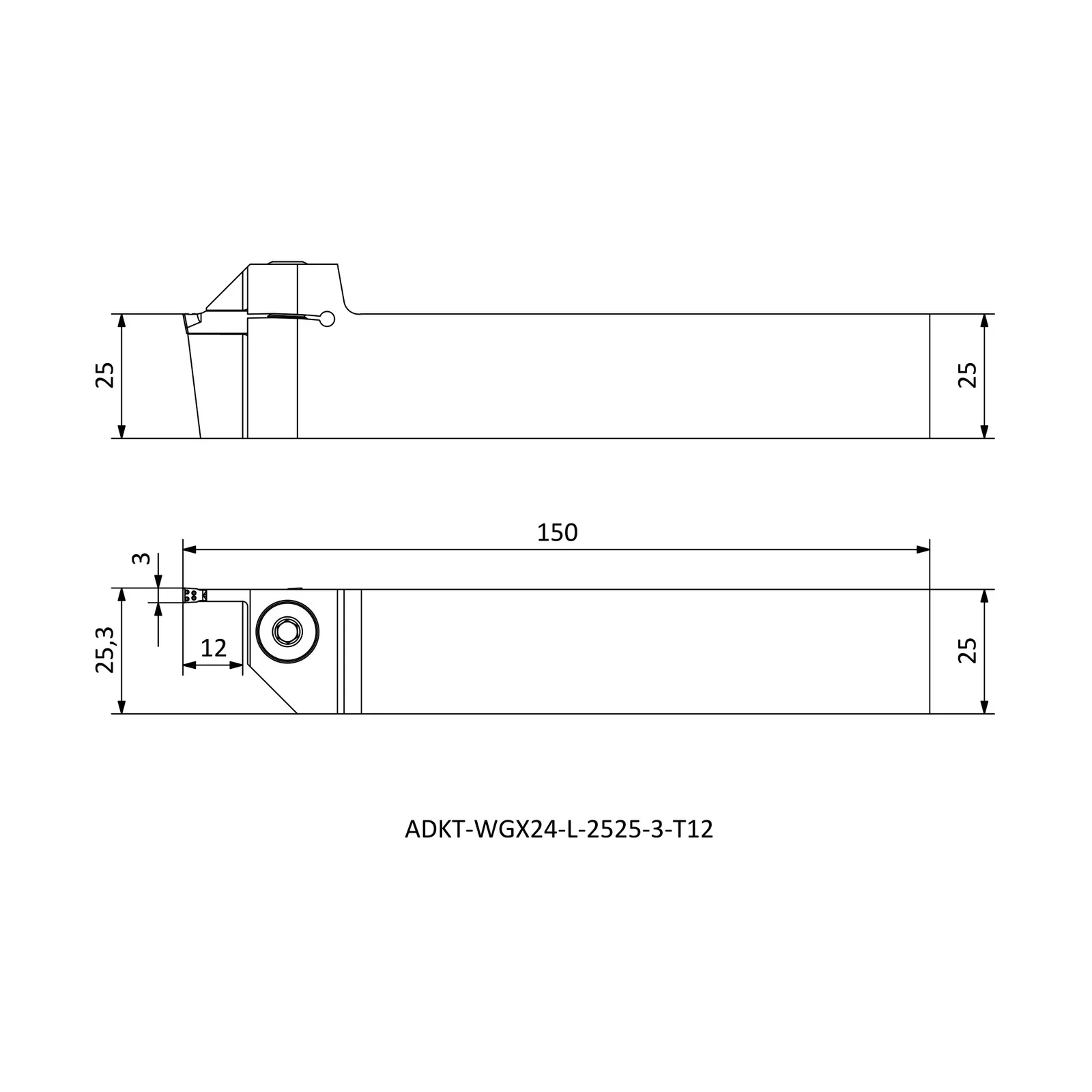 ADKT-WGX24-L-2525-3-T12 &mdash; dimensioned drawing