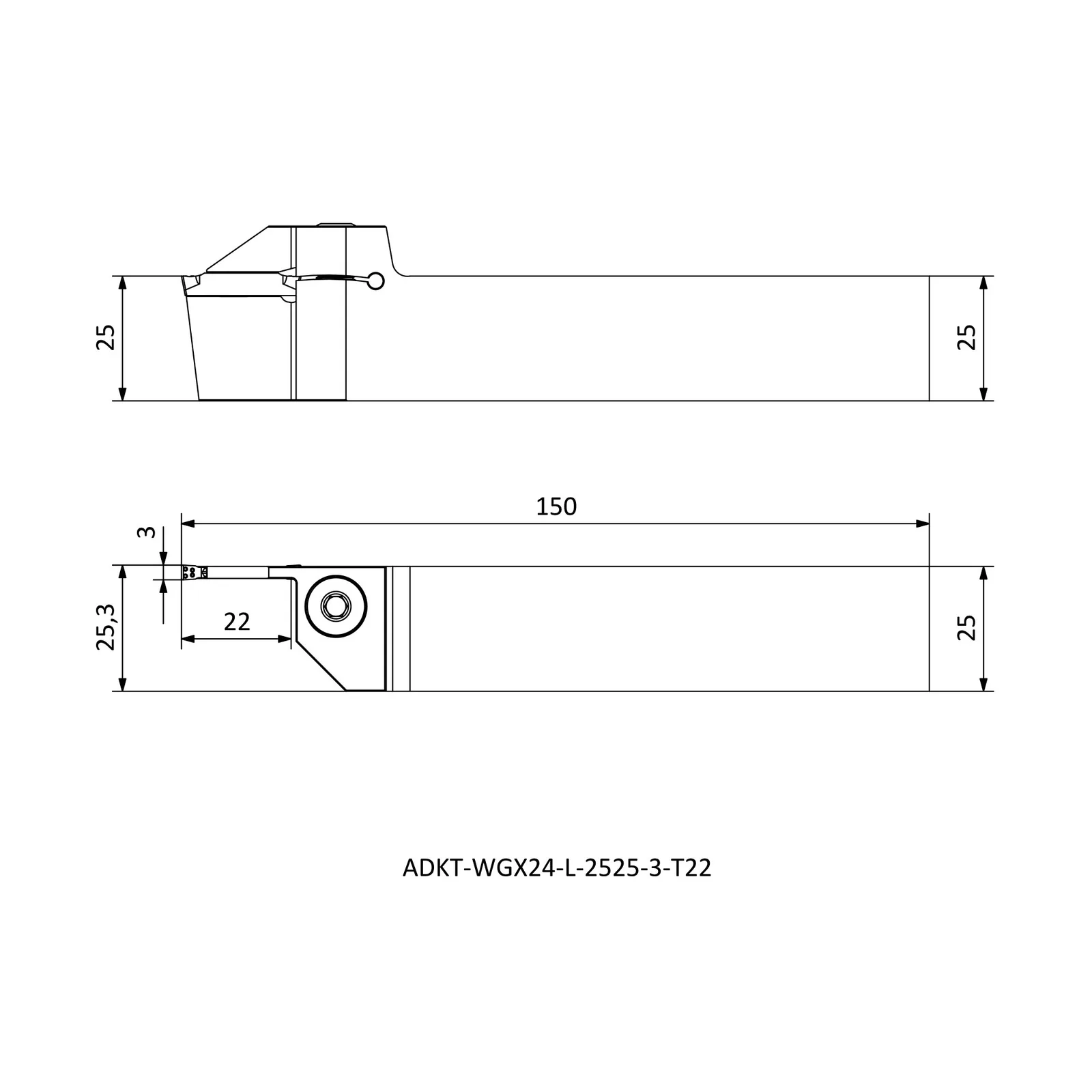 ADKT-WGX24-L-2525-3-T22 &mdash; dimensioned drawing
