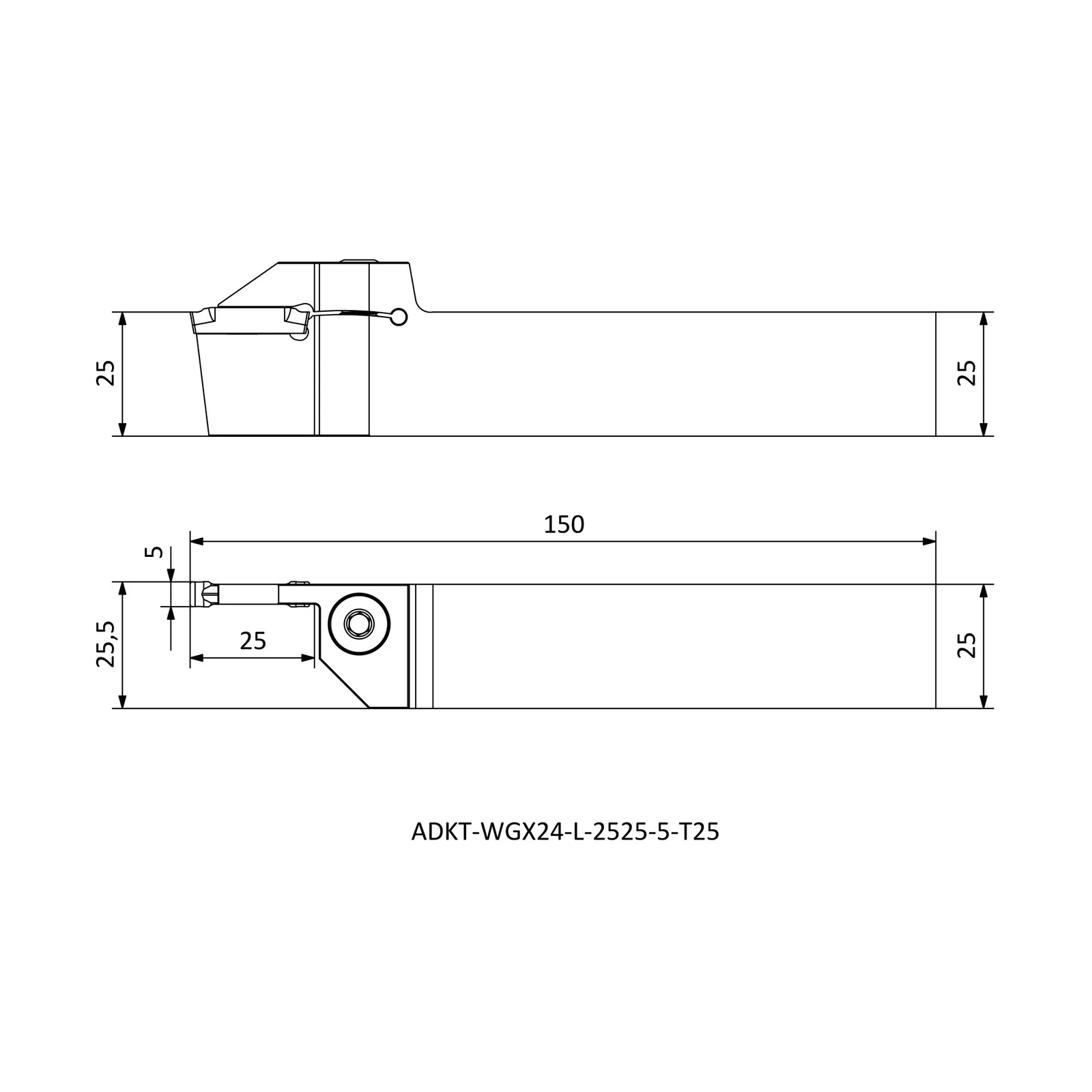 ADKT-WGX24-L-2525-5-T25 &mdash; dimensioned drawing