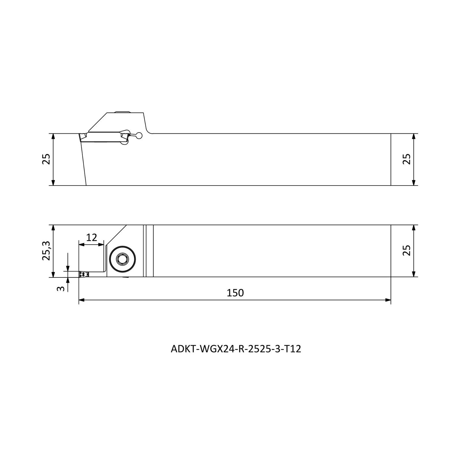 ADKT-WGX24-R-2525-3-T12 &mdash; dimensioned drawing
