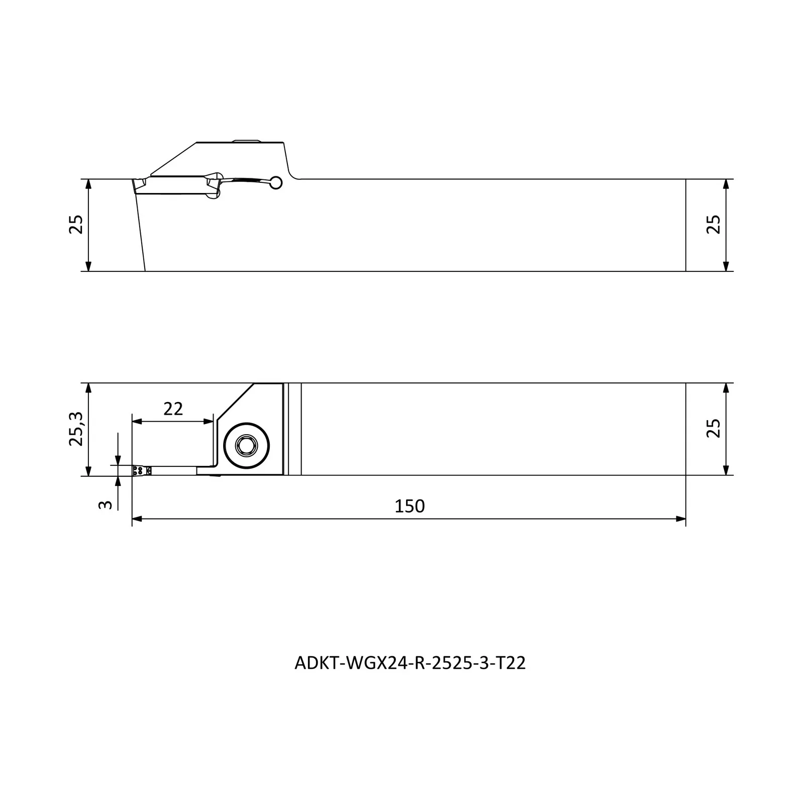 ADKT-WGX24-R-2525-3-T22 &mdash; dimensioned drawing